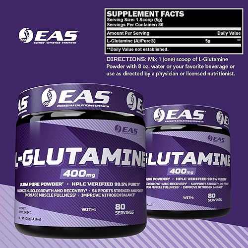 Miniatura 2 de EAS L-glutamina en polvo | 99.5% de pureza AjiPure Glutamina | Maximiza el crecimiento muscular y la recuperación | Mejora el equilibrio de