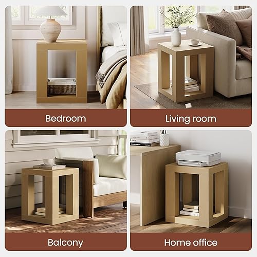 Miniatura 7 de Mesa auxiliar de granja de 23.62 pulgadas, mesa auxiliar de madera con estante de almacenamiento de 2 niveles, mesas auxiliares cuadradas para sala