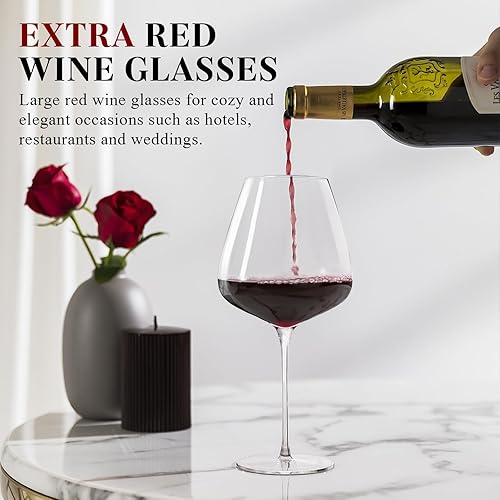 Miniatura 5 de Extra Large 32oz Wine Glasses Set of 4 - Hand Blown Red Wine Glasses With Long Stem - Crystal Giant Burgundy Red Wine Glasses Clearer, Thin, Gift