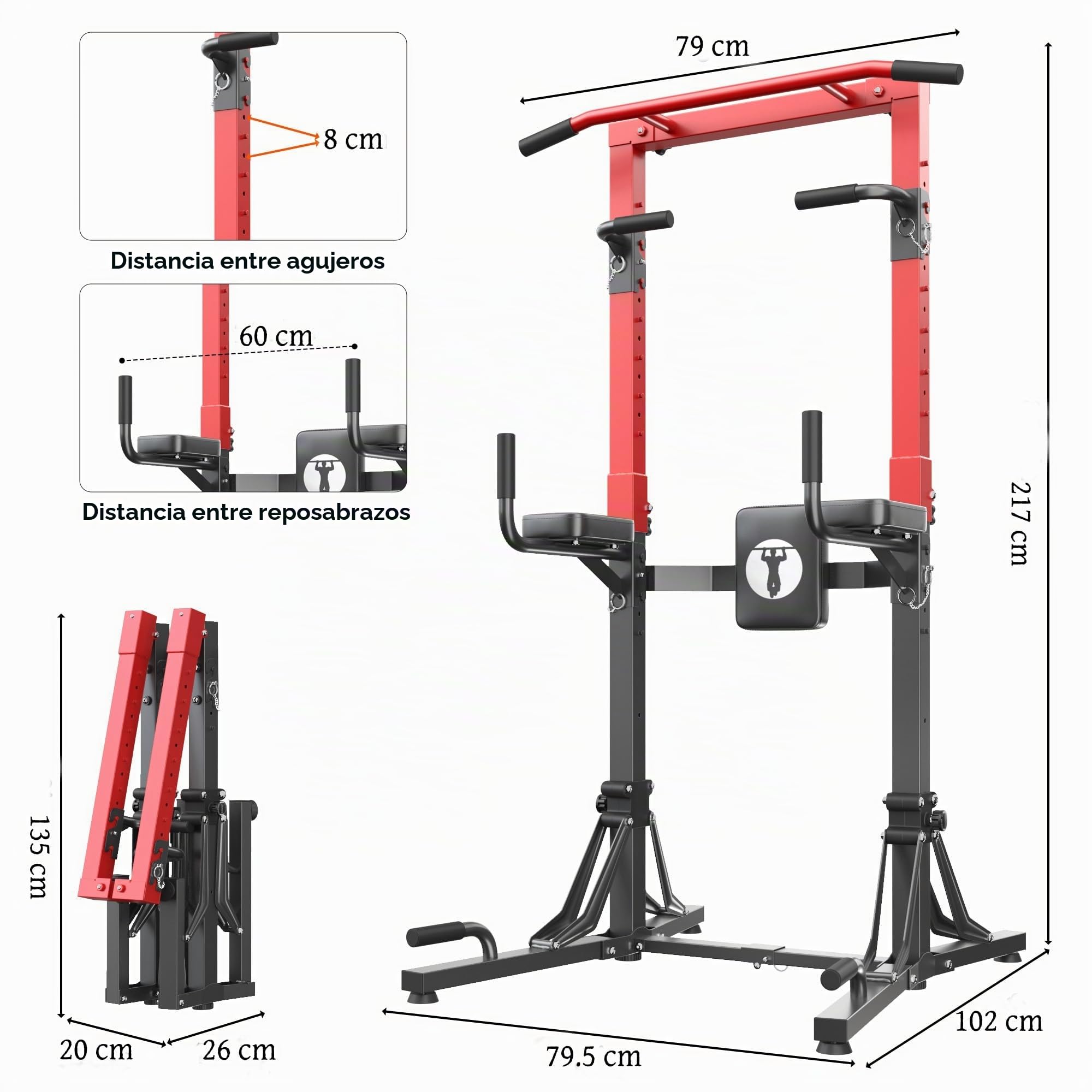 SogesPower Power Tower - Estación de potencia multifunción plegable con barra de dominadas ajustable y silla romana ajustable, ideal para calistenia y vivienda