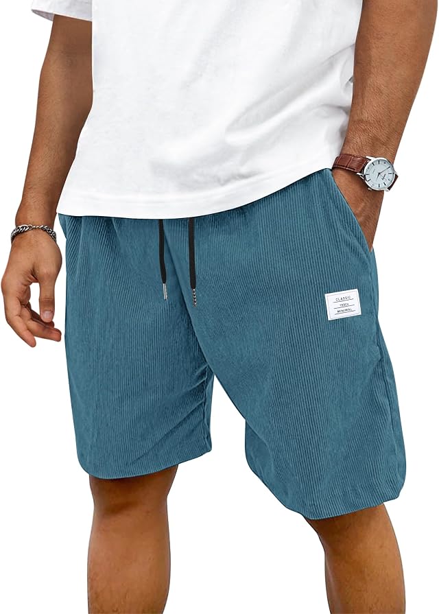 TARAINYA Mens Corduroy Shorts Cotton Casual Drawstring Summer with Pockets | 65%Cotton 35%Polyester,regular fit,drawstring elastic waist,slight stretch,beach