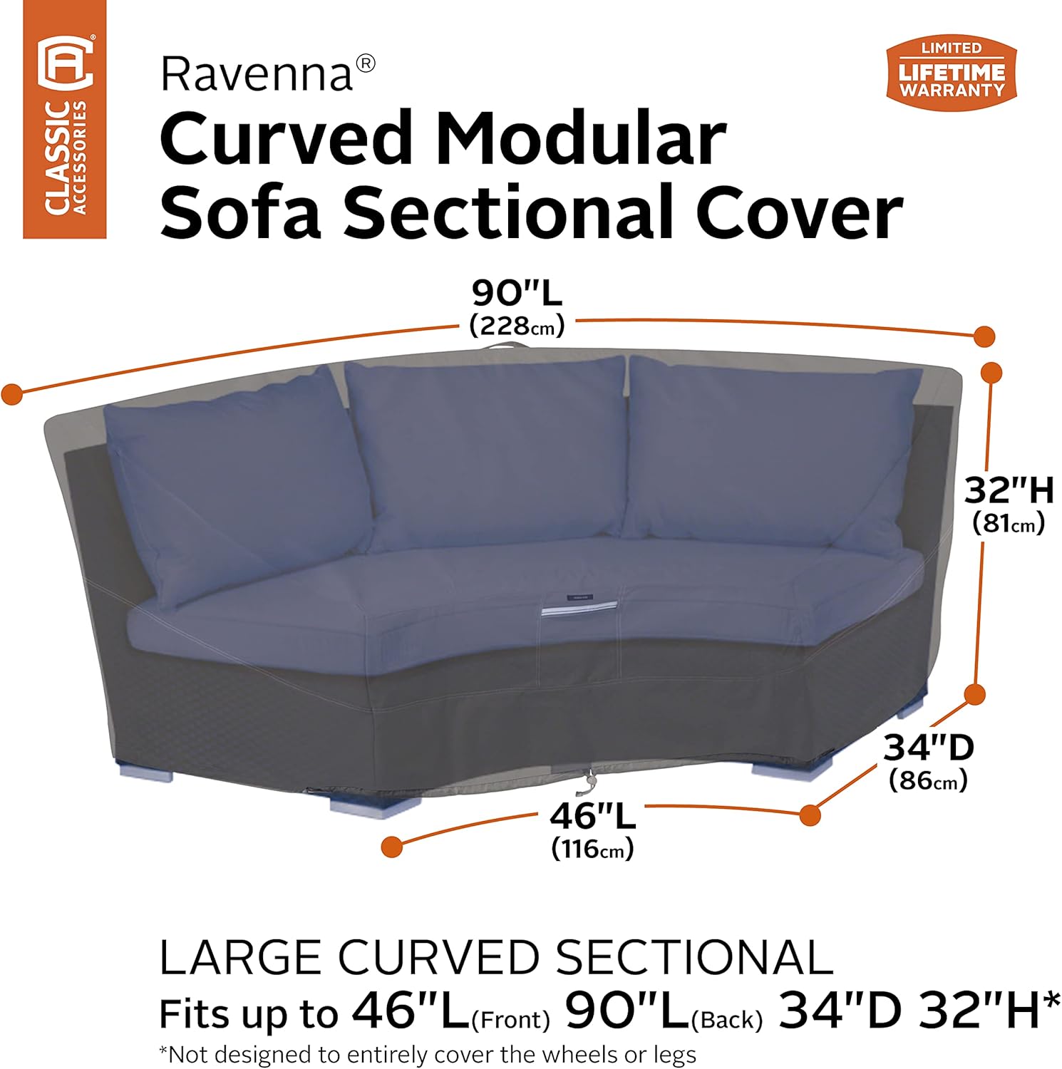 Classic Accessories Ravenna Water-Resistant 46 Inch Patio Curved Modular Sectional Sofa Cover