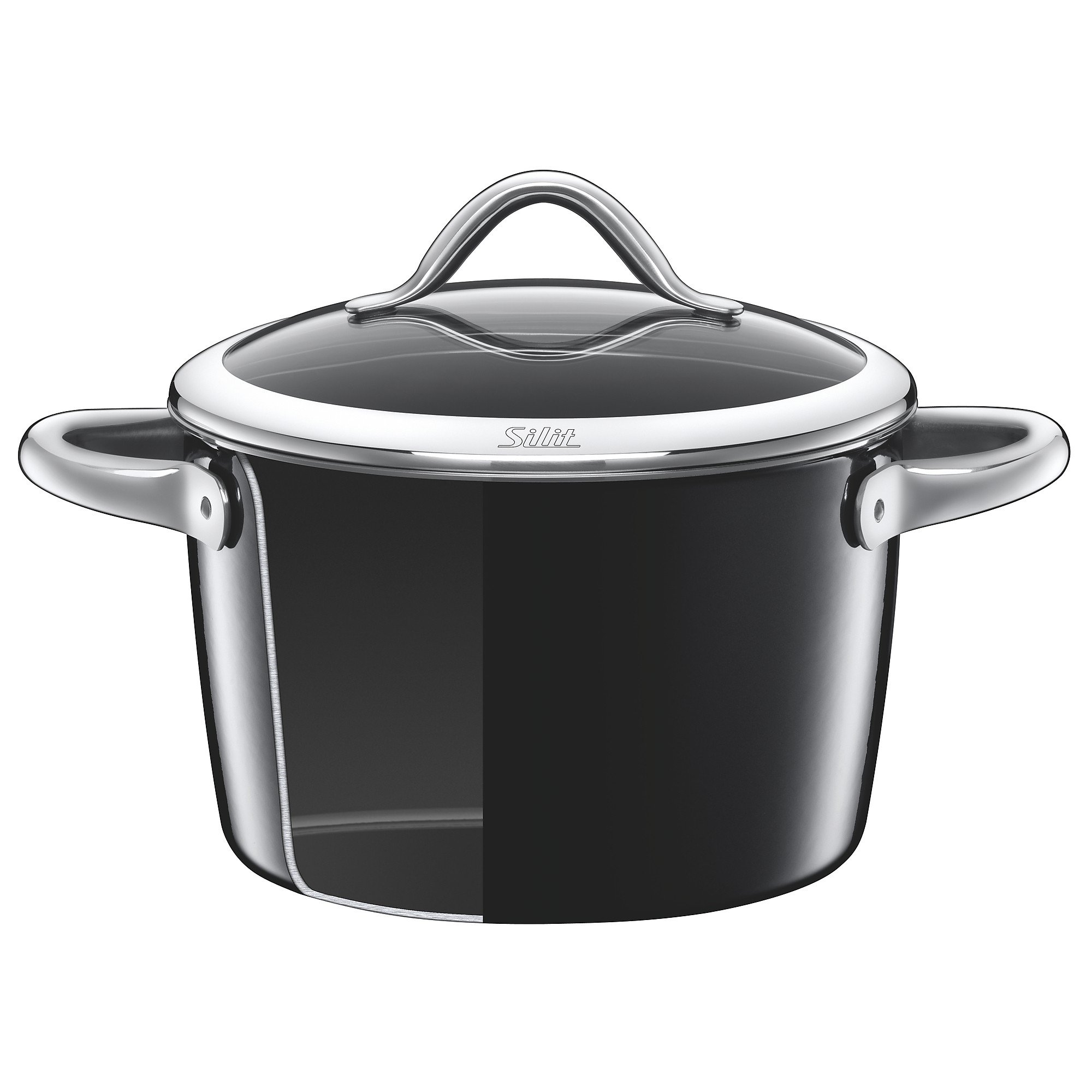 Silit Vitaliano Nero garnek do gotowania, duży 22 cm, szklana pokrywka, garnek do mięsa, indukcja 4,7 l, ceramika funkcyjna Silargan, czarny