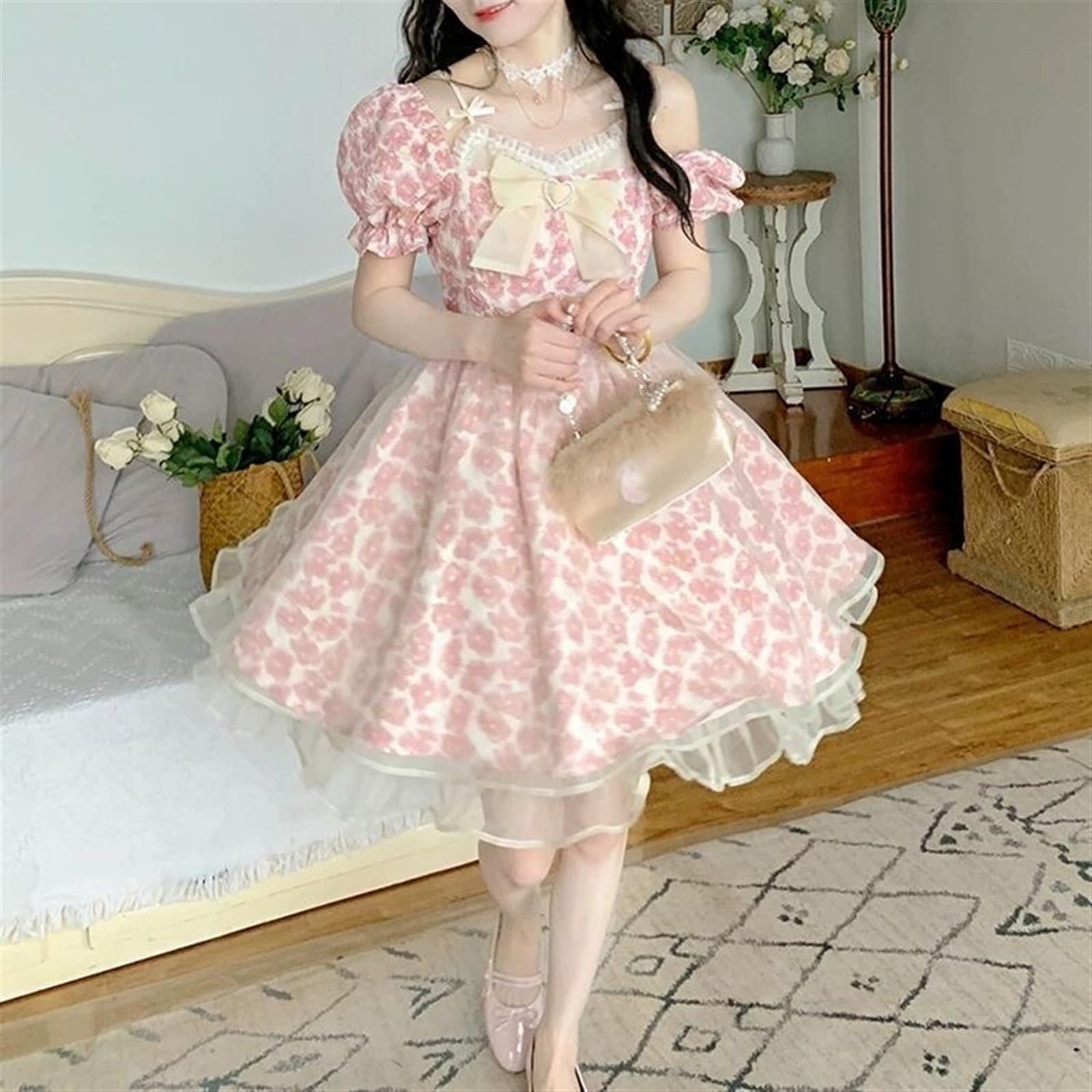 Amazon.com: DMJVSCXL Lolita Dress Lolita Party Dress Women Lace Mini Dress  Japanese Kawaii Cute Princess Cute Pink Dress (Color : Pink, Size : Large)  : Clothing, Shoes & Jewelry