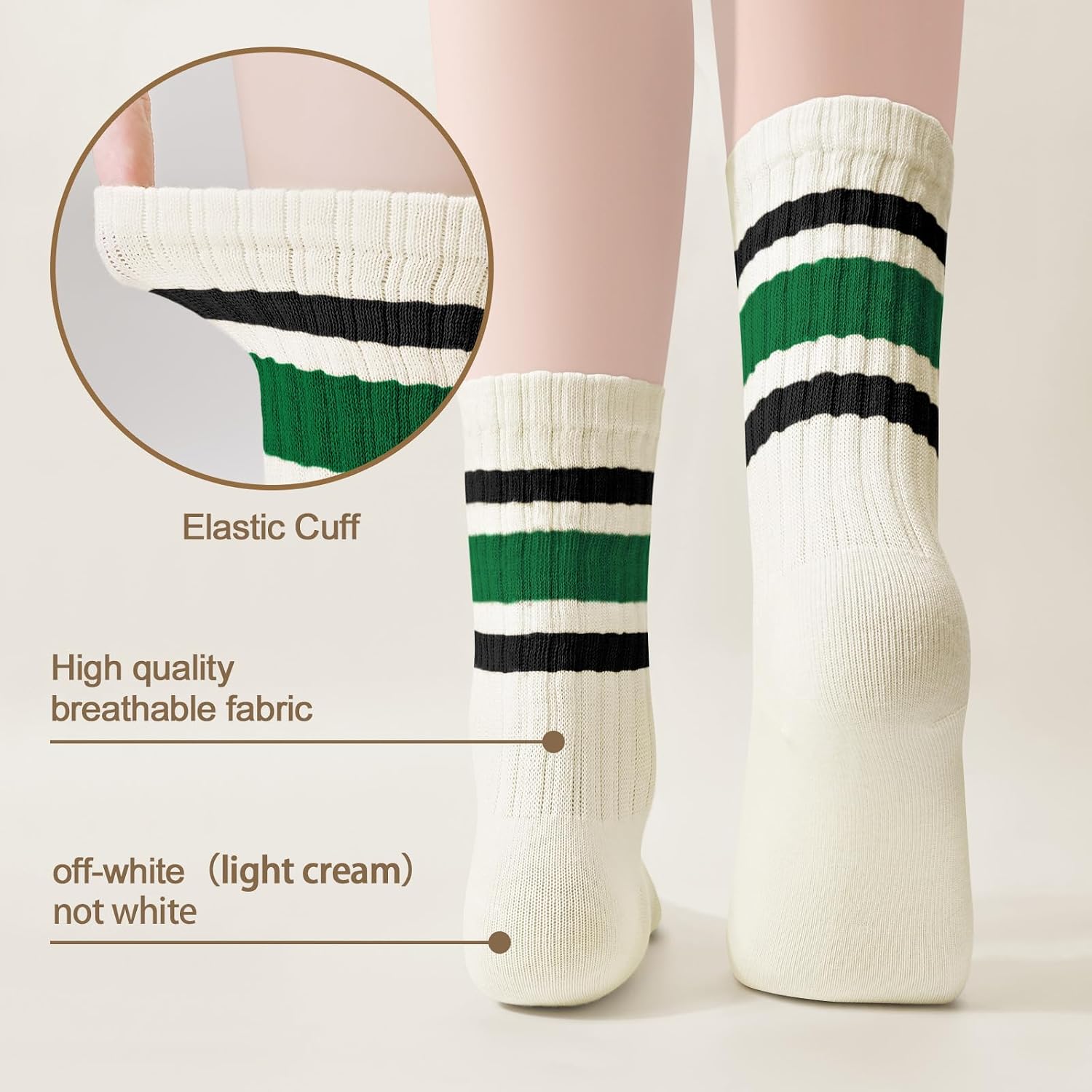 Retro Striped Crew Socks for Women Casual Soft Cozy Breathable Slouchy Athletic Calf Tube Socks