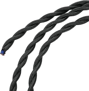 MECCANIXITY Twisted Cloth Covered Wire 2 Core 18AWG 10 Meter/32.8 Feet, Vintage Woven Fabric Electrical Cable for Pendant Light DIY Project, Black