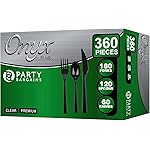 Party Bargains Disposable Cutlery set, Onyx Design, 360 Pieces: 180 Forks, 120 Spoons, 60 Knives