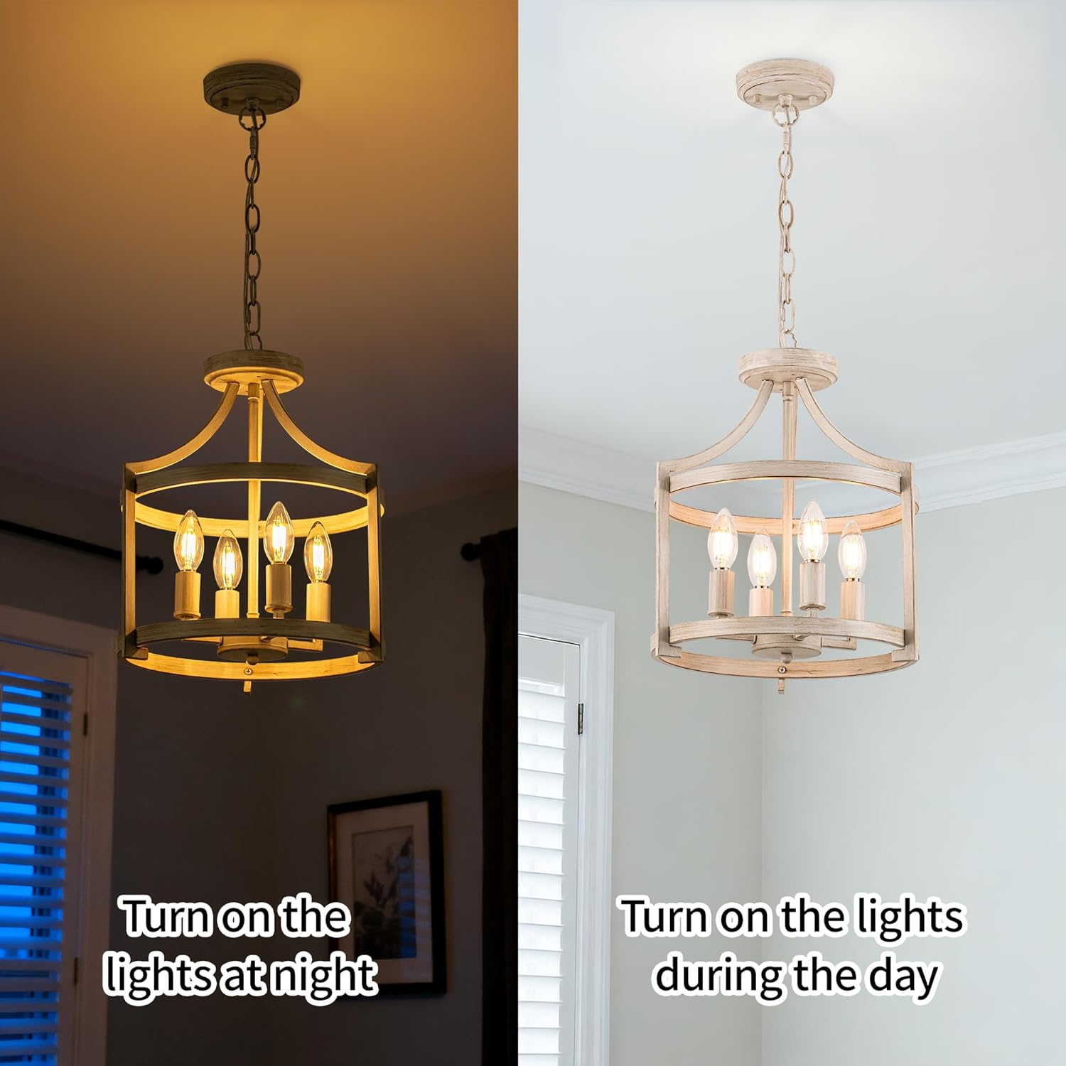 4-Lights Black Farmhouse Chandelier, Convertible Semi Flush Mount Ceiling Light Fixture, Modern Industrial Chandelier Hanging Light Rustic Round Cage for Dining Room Kitchen Foyer Entryway