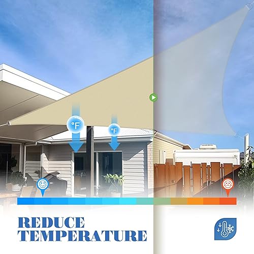 Miniatura 5 de ECOOPTS Toldo Vela Triangular de HDPE de 12'x12'x12' para Sombra Solar, Toldo para Patio Exterior Pérgola, Tela de Cobertura que Bloquea 95% UV