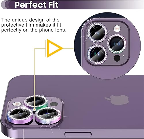 Miniatura 58 de Suoman Protector de lente de cámara para iPhone 14 Pro Max / 14 Pro, [Diamantes Bling] vidrio templado 9H, cubierta protectora de metal de cobertura