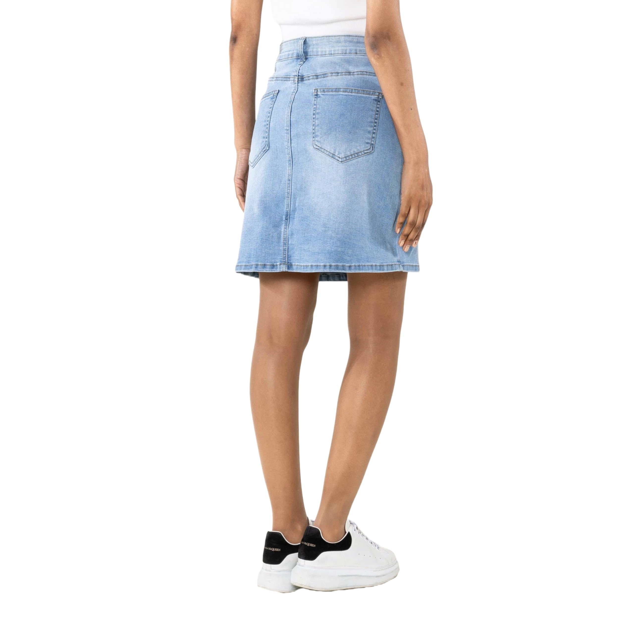 Nina Carter P213 Jupe courte en jean pour femme avec fente avant et fermeture éclair Aspect usé