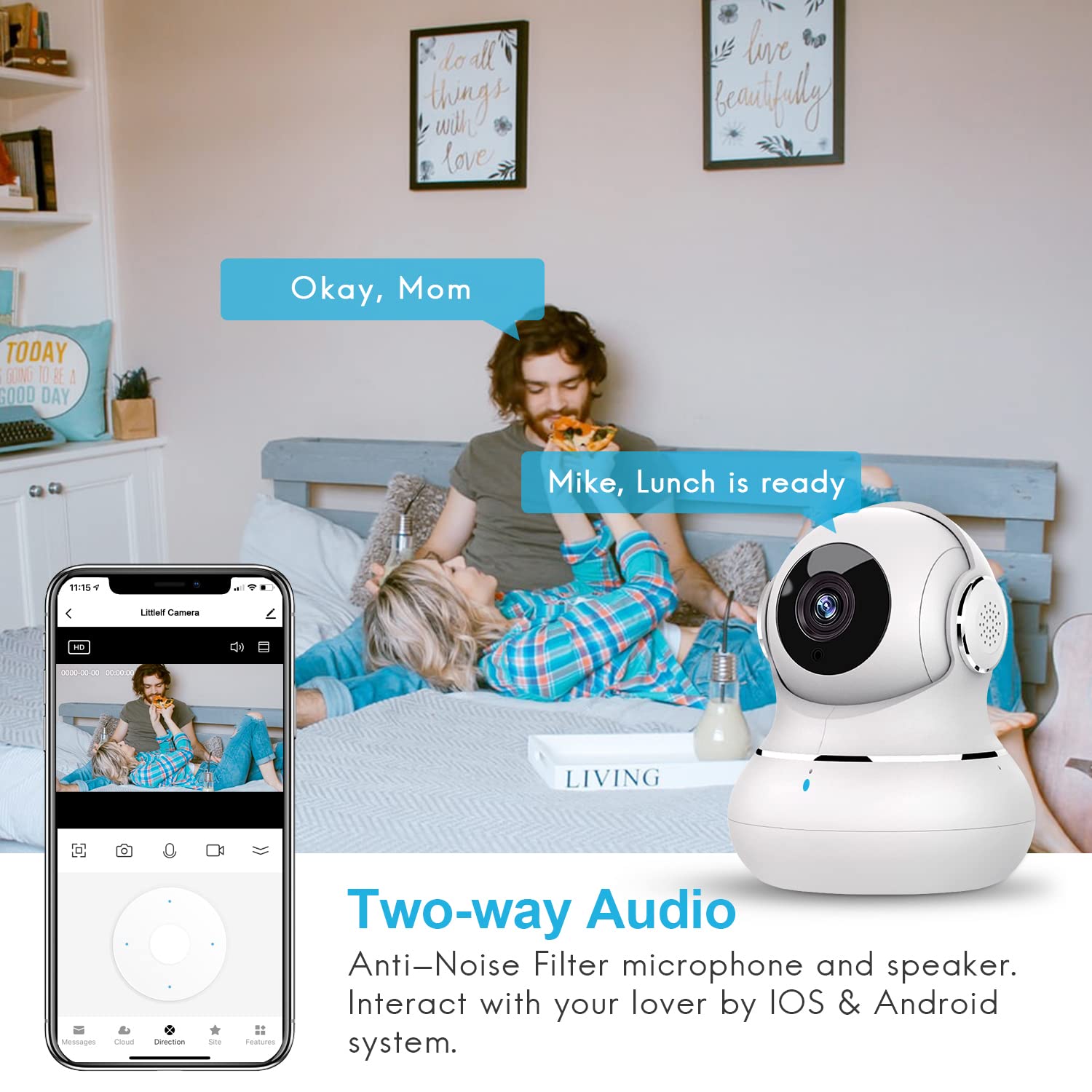 IP Camera Met Bewegingsdetectie - WiFi Beveiligingscamera - Huisdiercamera - Babyfoon Met Camera En App Wit