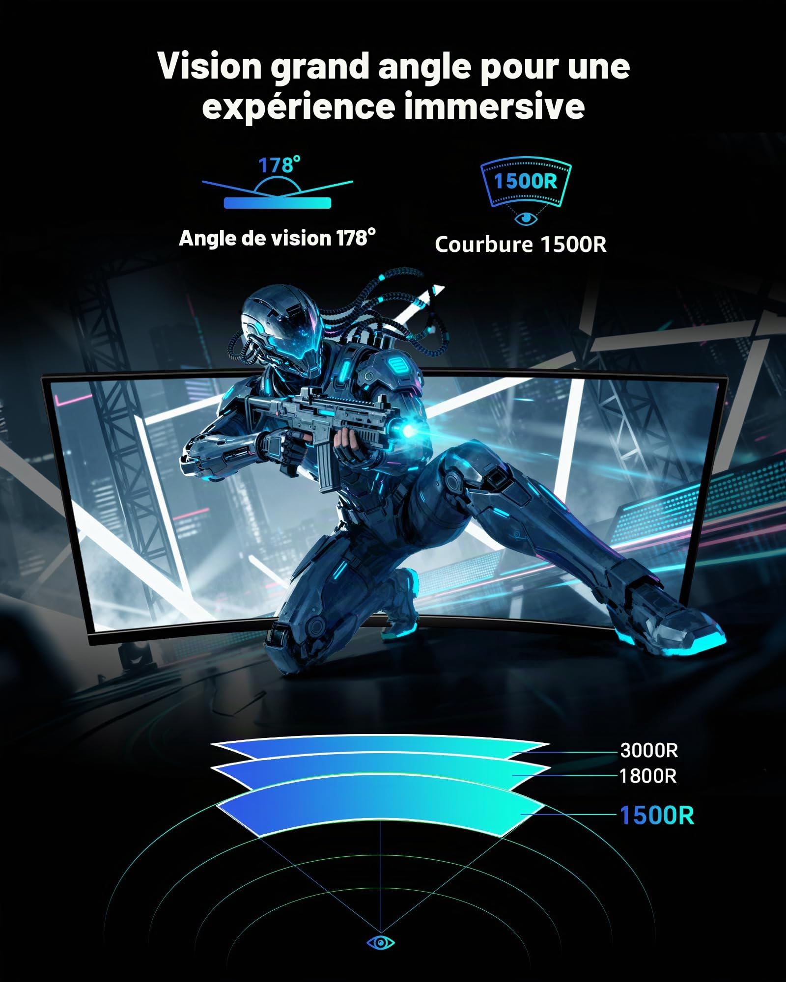 KTC Moniteur de jeu incurvé UWQHD de 34 pouces, moniteur PC ultra large 3440 x 1440 1500R, 180 Hz, 21:9, synchronisation adaptative, MPRT 1 ms, contraste 4000:1, PIP/PBP, réglage de la hauteur