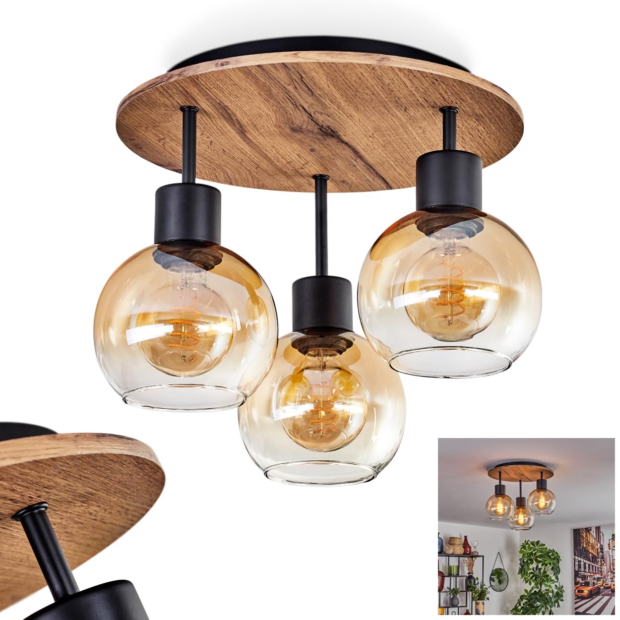Sourbarie Plafondlamp LED Bruin, houtlook, Zwart H3582787