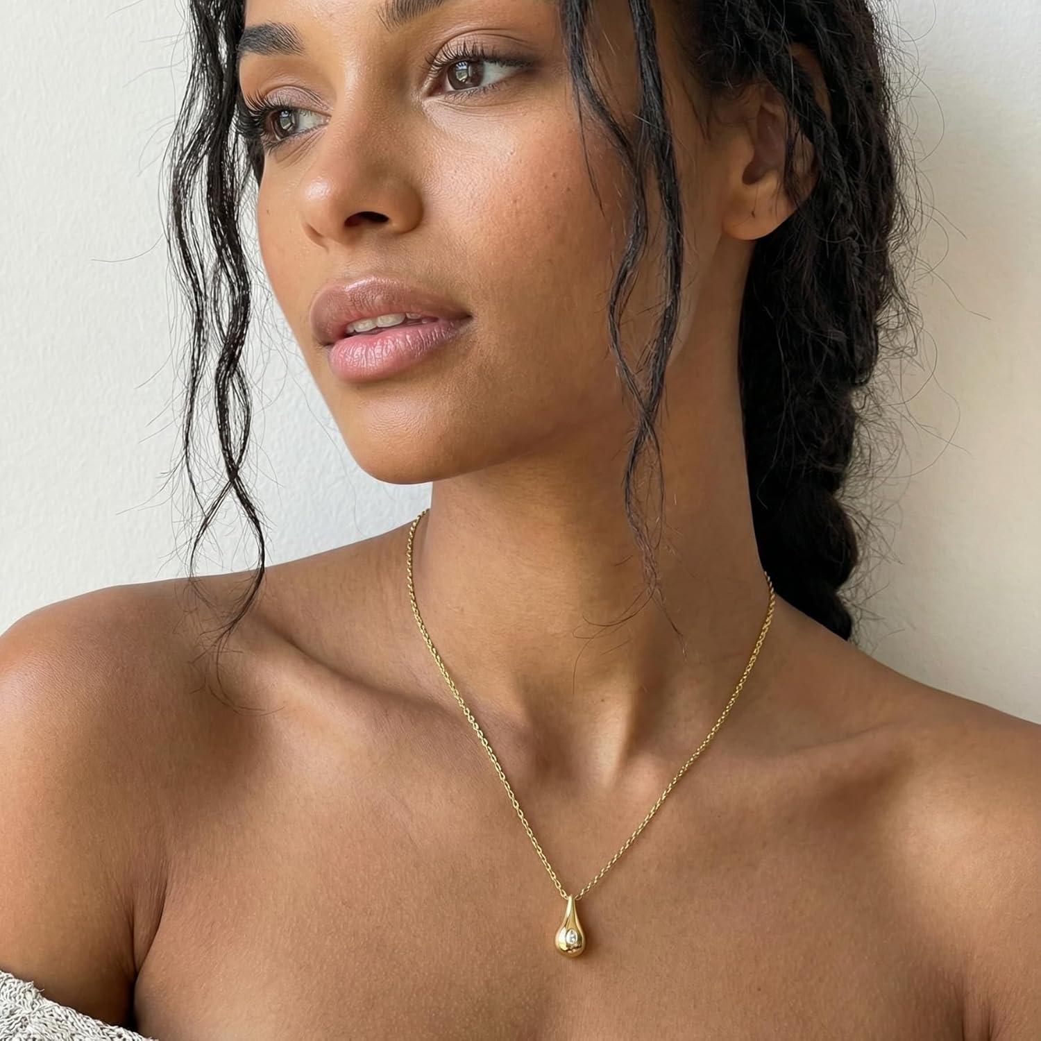 Gold Necklace for Women 14K Gold Necklaces for Women Pendants Necklaces for Womens Trendy with Cubic Zirconia Delicacy and Grace Everyday Simple Teardrop Necklace for Womens - Image 4