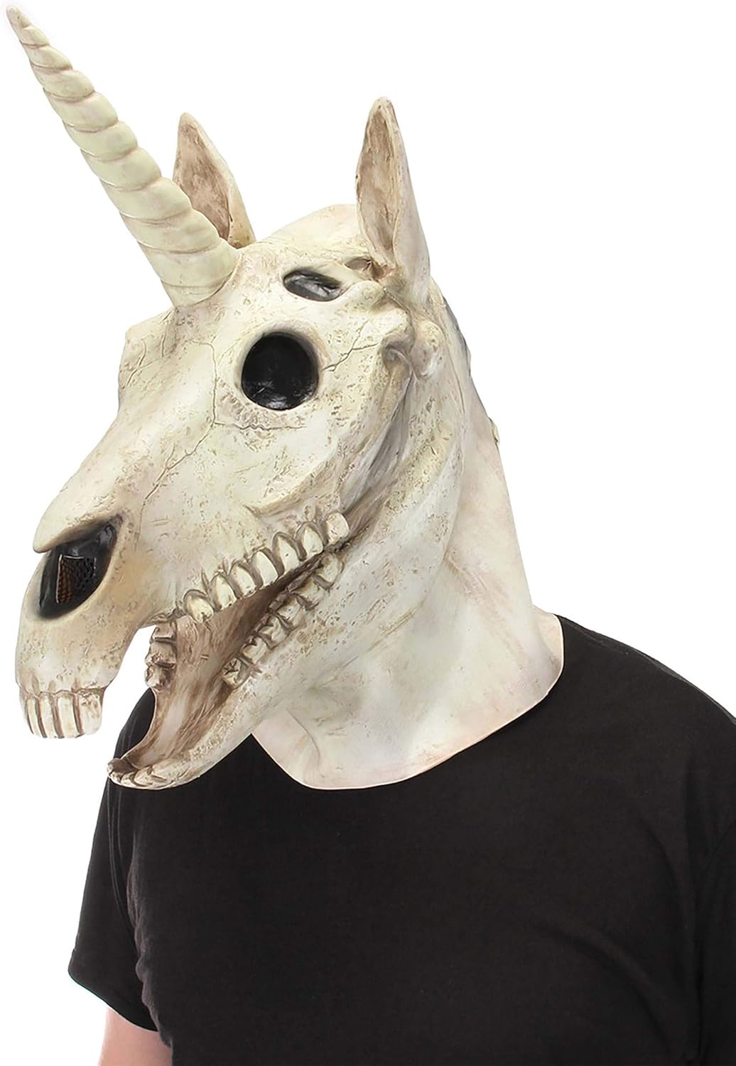 Unicorn Skull Mouth Mover Mask - Molded Latex with Moving Jaw, Elastic Straps for Comfort