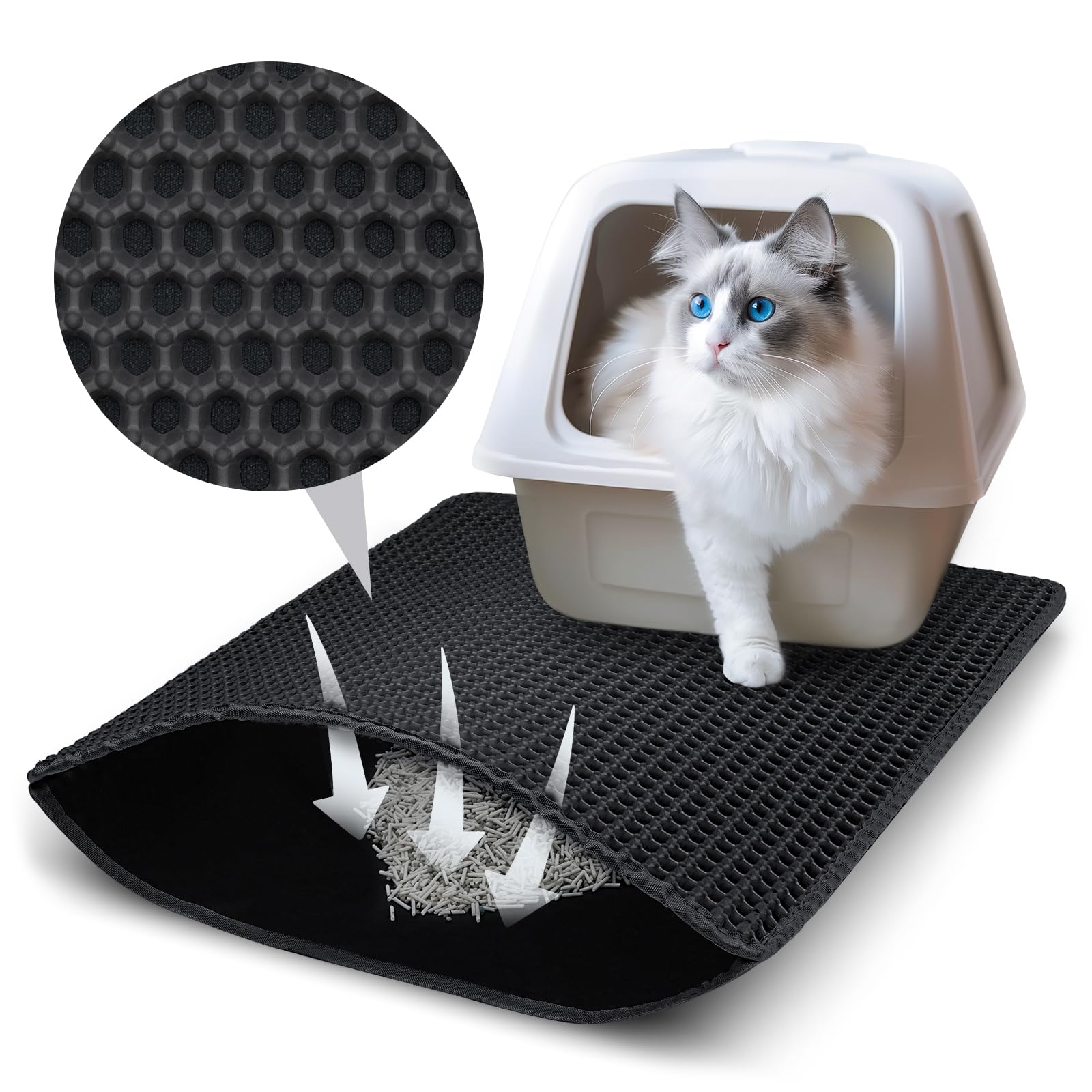 Petgulu Cat Litter Mat, 50 x 40 cm, Double Layer, Non-Slip, Waterproof, Honeycomb, Litter Control, 1 Count