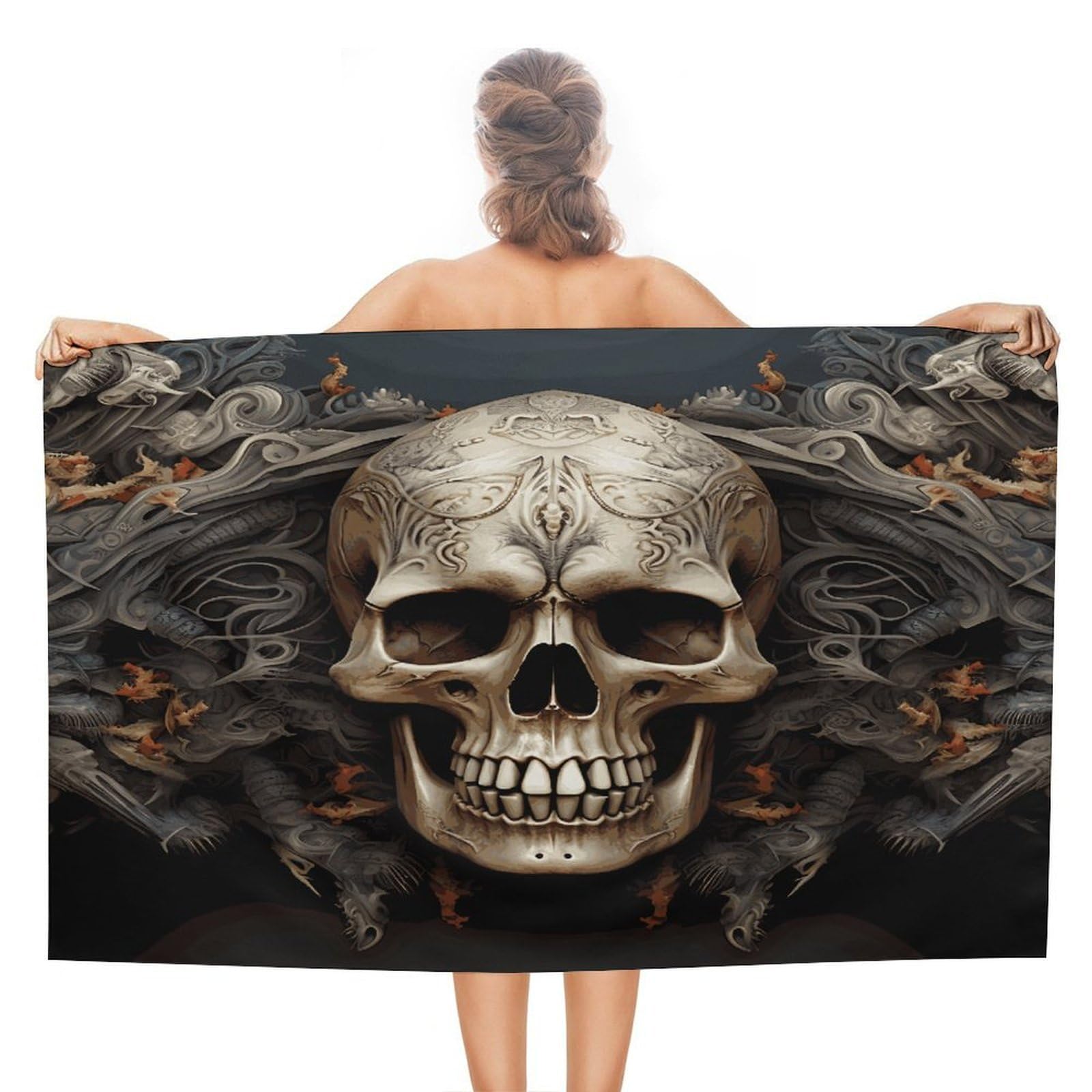 FekiLoot Skulls Beach Towel Absorbent & Quick Dry Pool Towels 31 X 51 Inches Extra Large Sandfree Beach Blanket Towels Soft Lightweight Travel Towel for Swim Yoga Camping