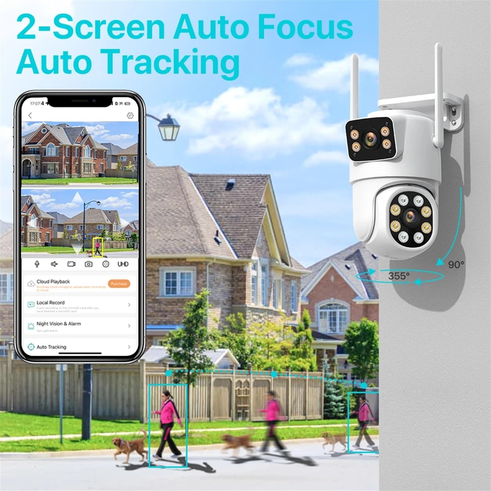 Telecamera di sicurezza, Telecamera PTZ 8MP 4K HD Doppia Lente Doppio Schermo 4MP IP Wireless Esterna AI Rilevamento Umano Video Sorveglianza P2P(8MP With 32G Card)