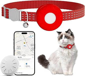 Cat Tracker,Pet Tracker for Cats Compatible with Apple Find My AppOnly iOS,Waterproof Tracker Cat Collar with Safety Elastic Buckle,No Monthly Fee,Works with Any Collar Red