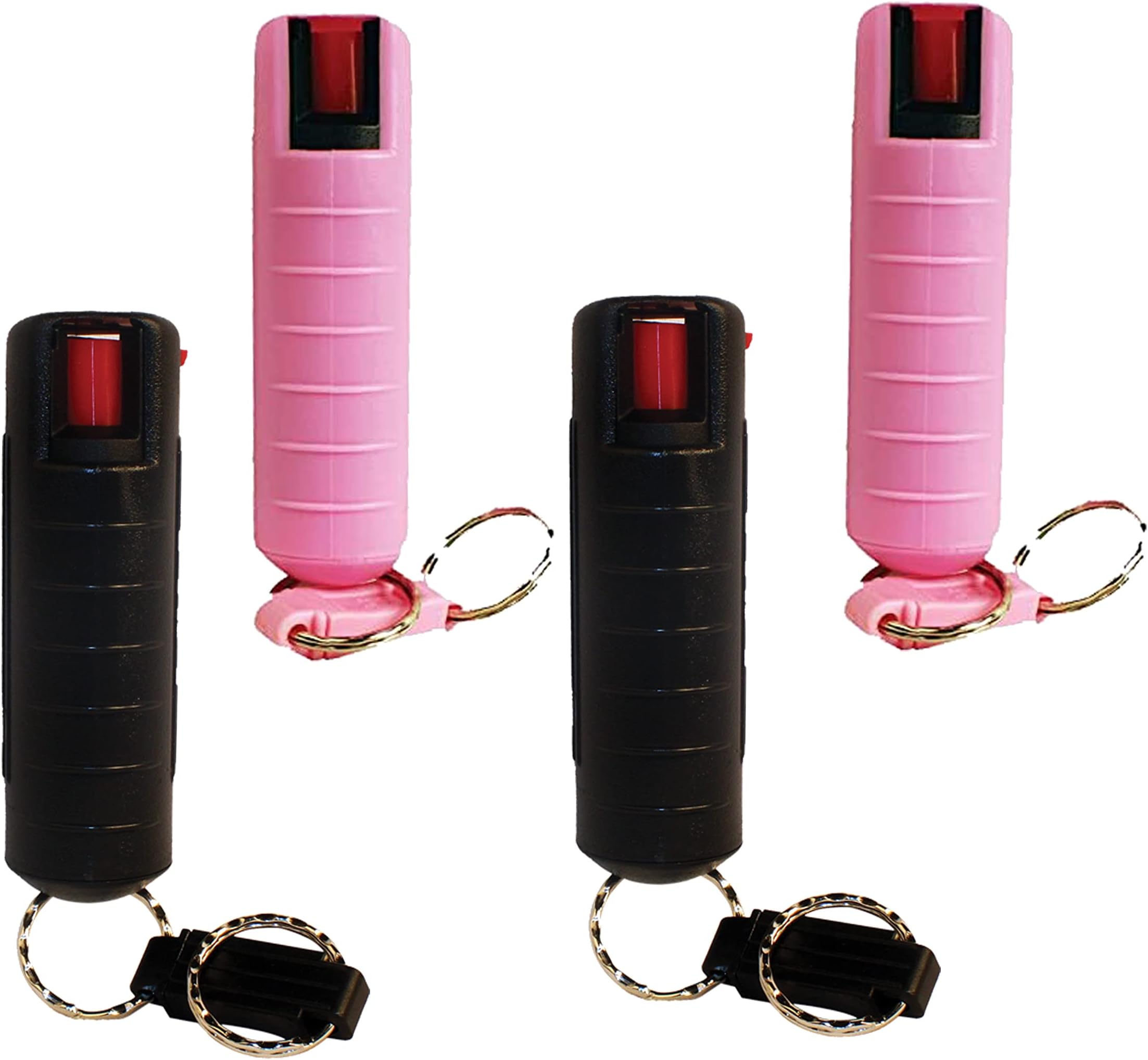 Bundle - Lot of (4) 1/2 oz Keychain 10% OC Pepper Spray Units w/Injection Molded Holster in Black (2) and Pink (2)