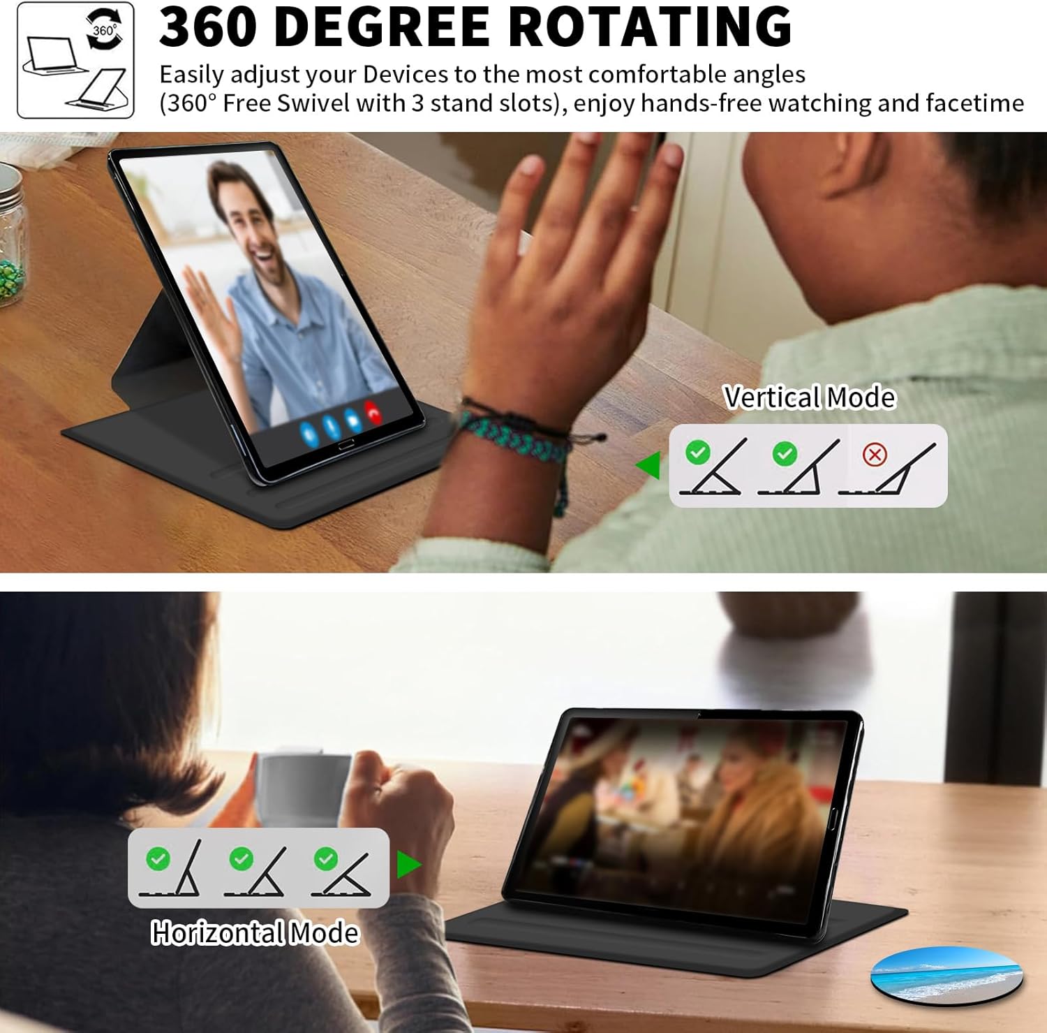 for Amazon Fire HD 10 Tablet Case 13th Generation 2023 Release,360 Degree Rotating Swivel PU Leather Stand Flip Folio with Auto Wake/Sleep Cover for Fire HD 10 Tablet 2023,Blue Sea Beach