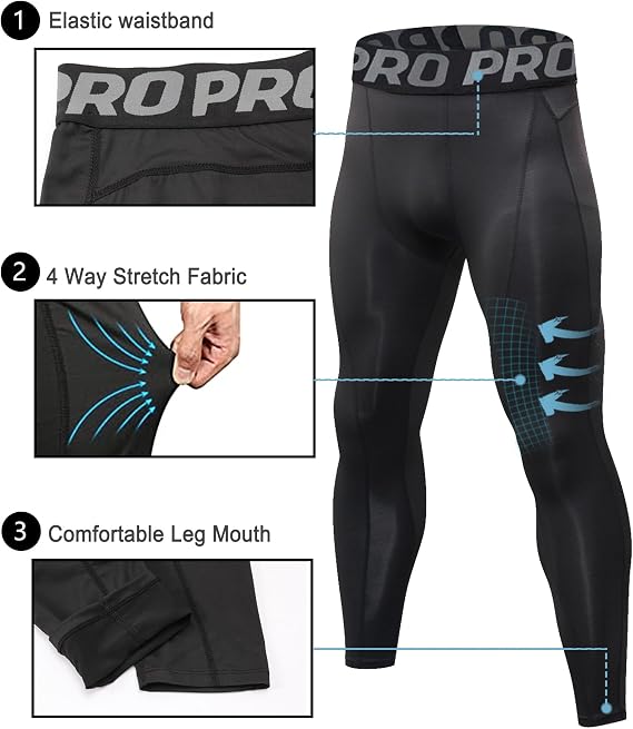 Mens Compression Leggings 2 Pack Running Gym Base Layer