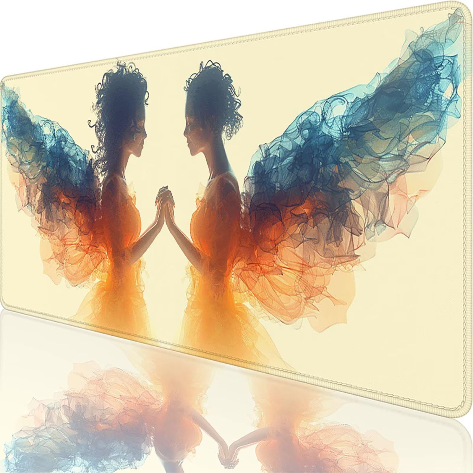Podkładka pod mysz dla graczy 1200 x 600 x 3 mm, duża niebieska podkładka pod mysz, podkładka pod mysz anioła, wodoodporna i antypoślizgowa, wielofunkcyjna duża podkładka pod klawiaturę i mysz