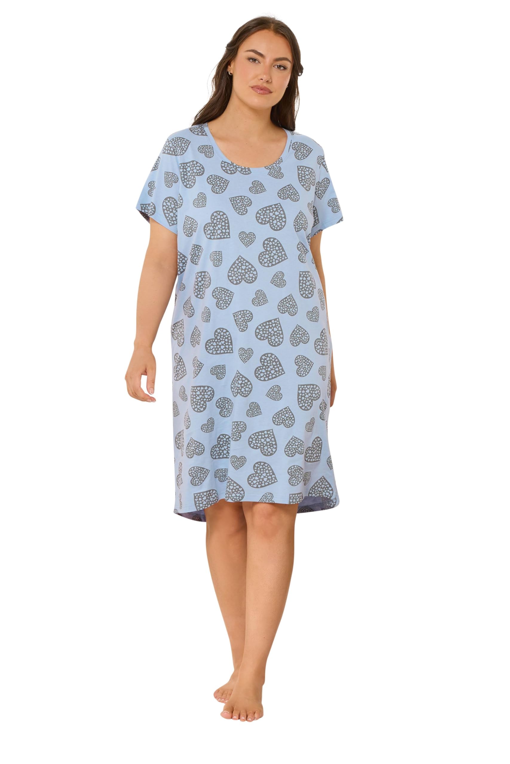 Yours Women's Light Blue Heart Dipped Back Nightdress In | Size: 22/24