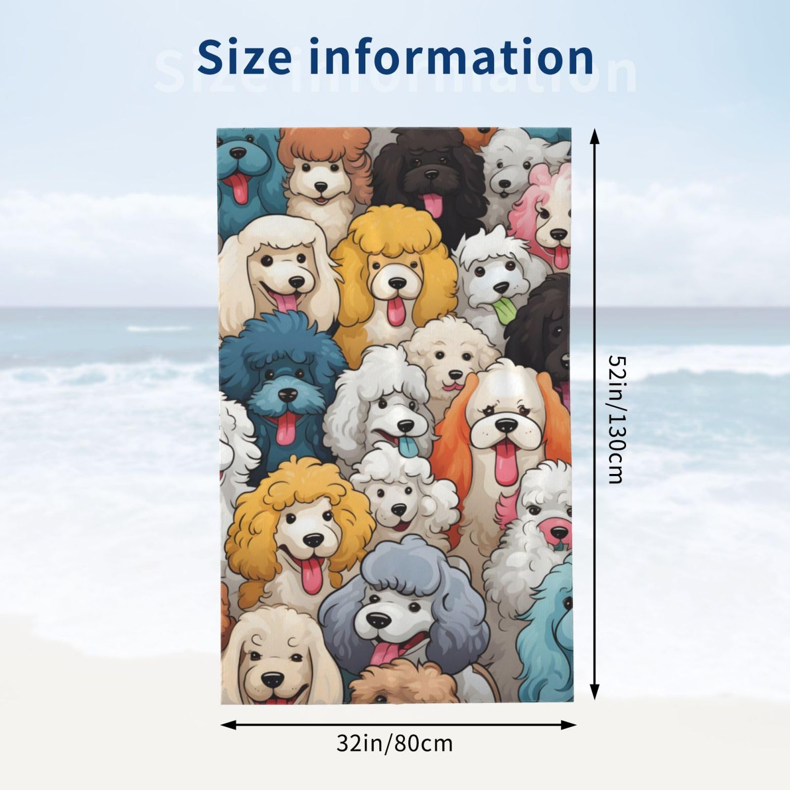 Toalla de playa con diseño de caniche de perro, toalla de baño de microfibra sin arena, ultra suave, de secado rápido, toalla absorbente, toalla ligera, regalo para decoración de baño al aire