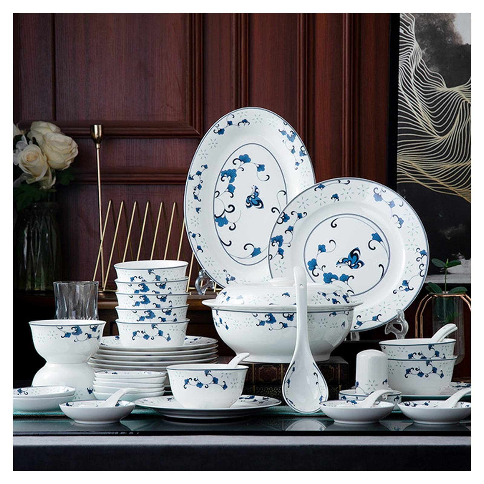Zestaw Naczyń Ceramicznych W Stylu Retro, Piękny Zestaw Porcelany W Kolorze Niebieskim I Białym, Idealny Na Domowe Przyjęcie, Wesele, Hotel, Boże Narodzenie