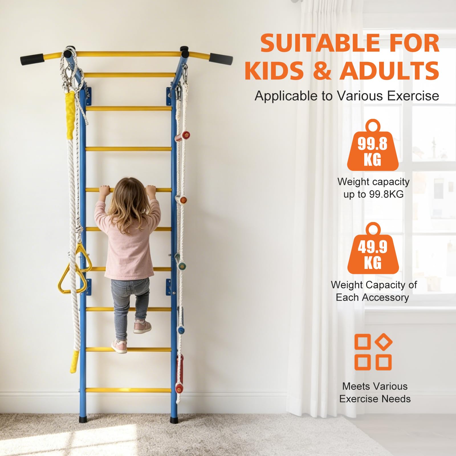 Struttura da arrampicata 5 in 1 per bambini, parete da arrampicata per interni con pioli