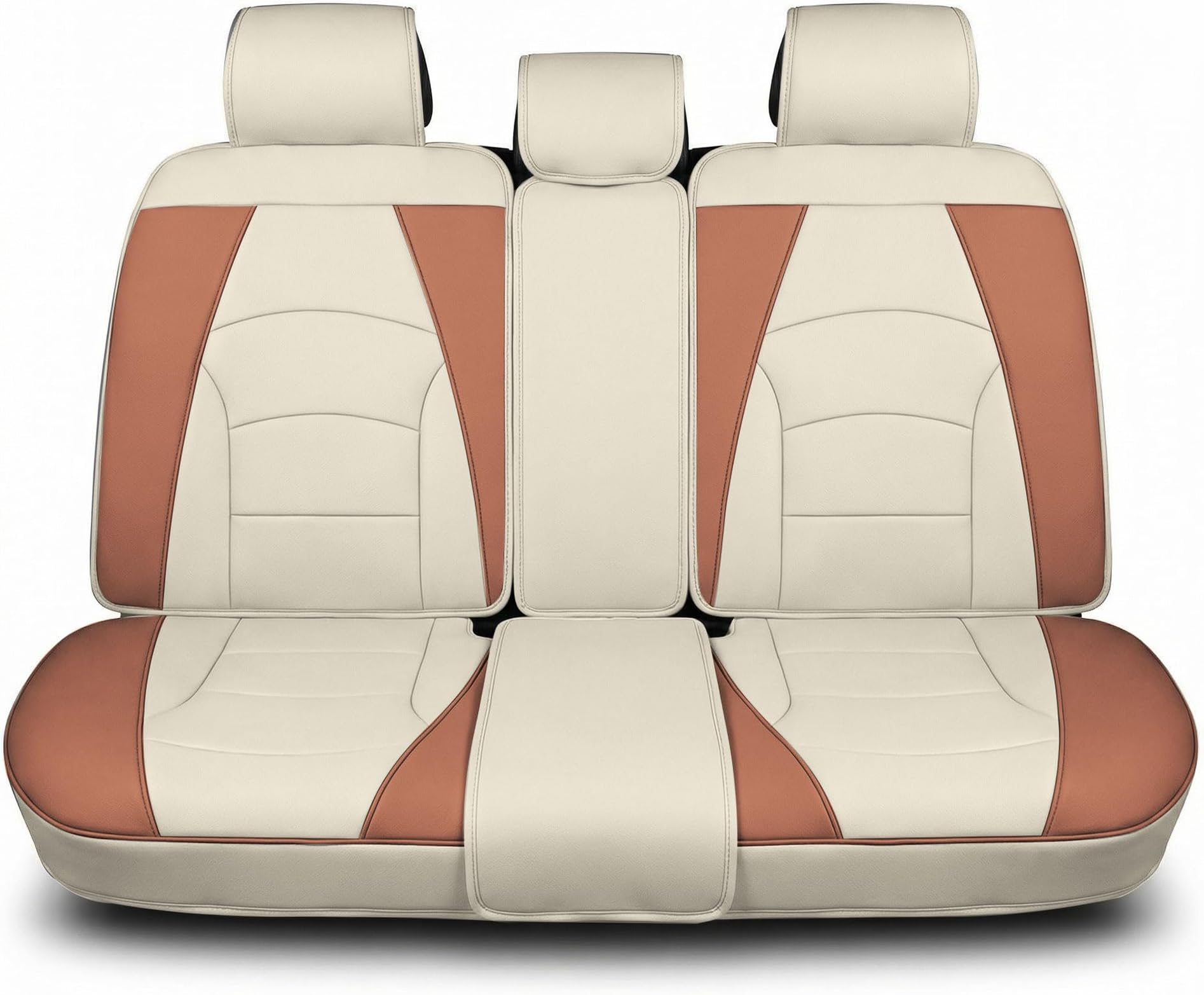 FH Group Car Seat Cover for Back Seat Beige Brown Faux Leather - Universal Fit, Rear Seat Covers for Cars with Rear Split Bench, Car Seat Cushions, Car Interior Accessories for SUV, Sedan, Van