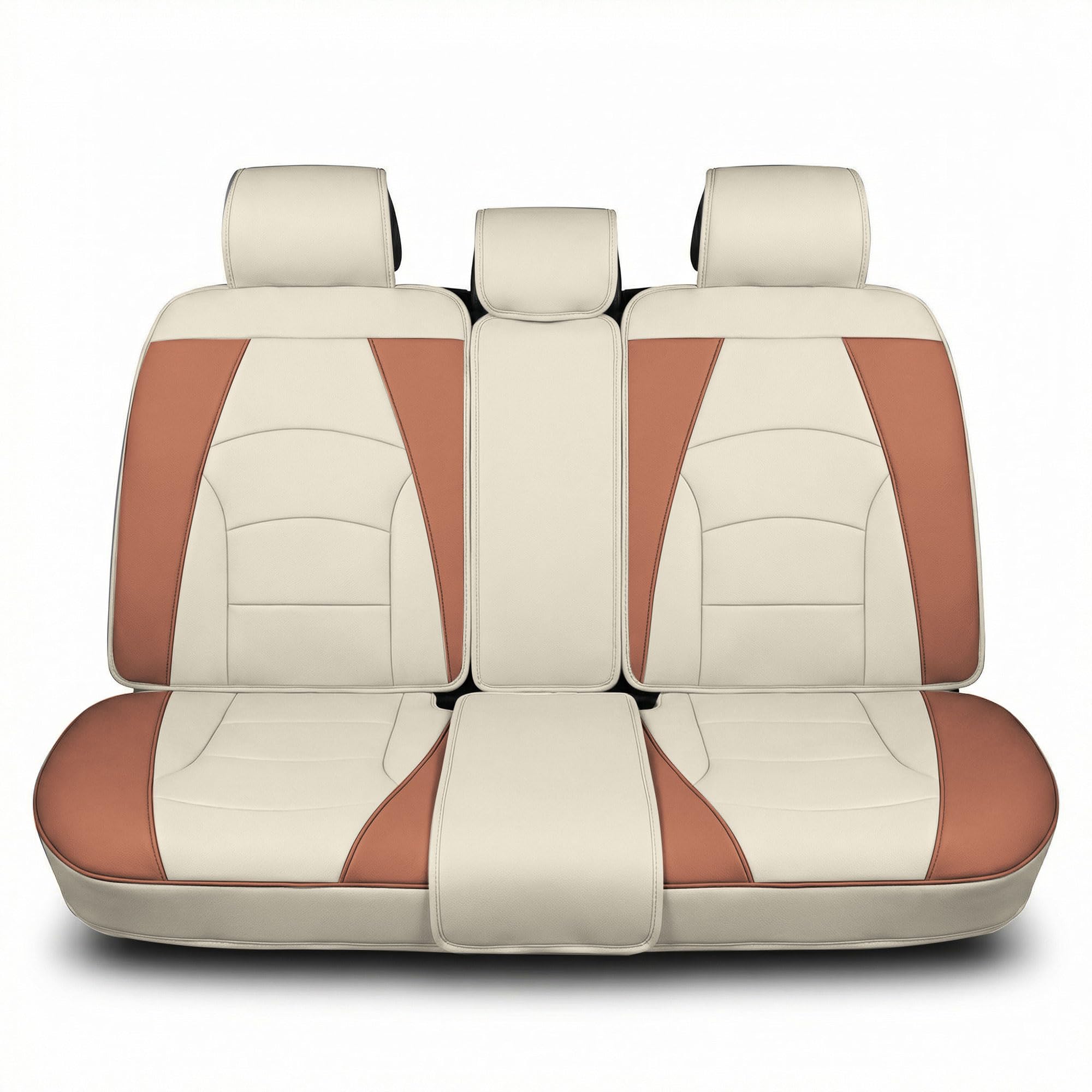 FH Group Car Seat Cover for Back Seat Beige Brown Faux Leather - Universal Fit, Rear Seat Covers for Cars with Rear Split Bench, Car Seat Cushions, Car Interior Accessories for SUV, Sedan, Van