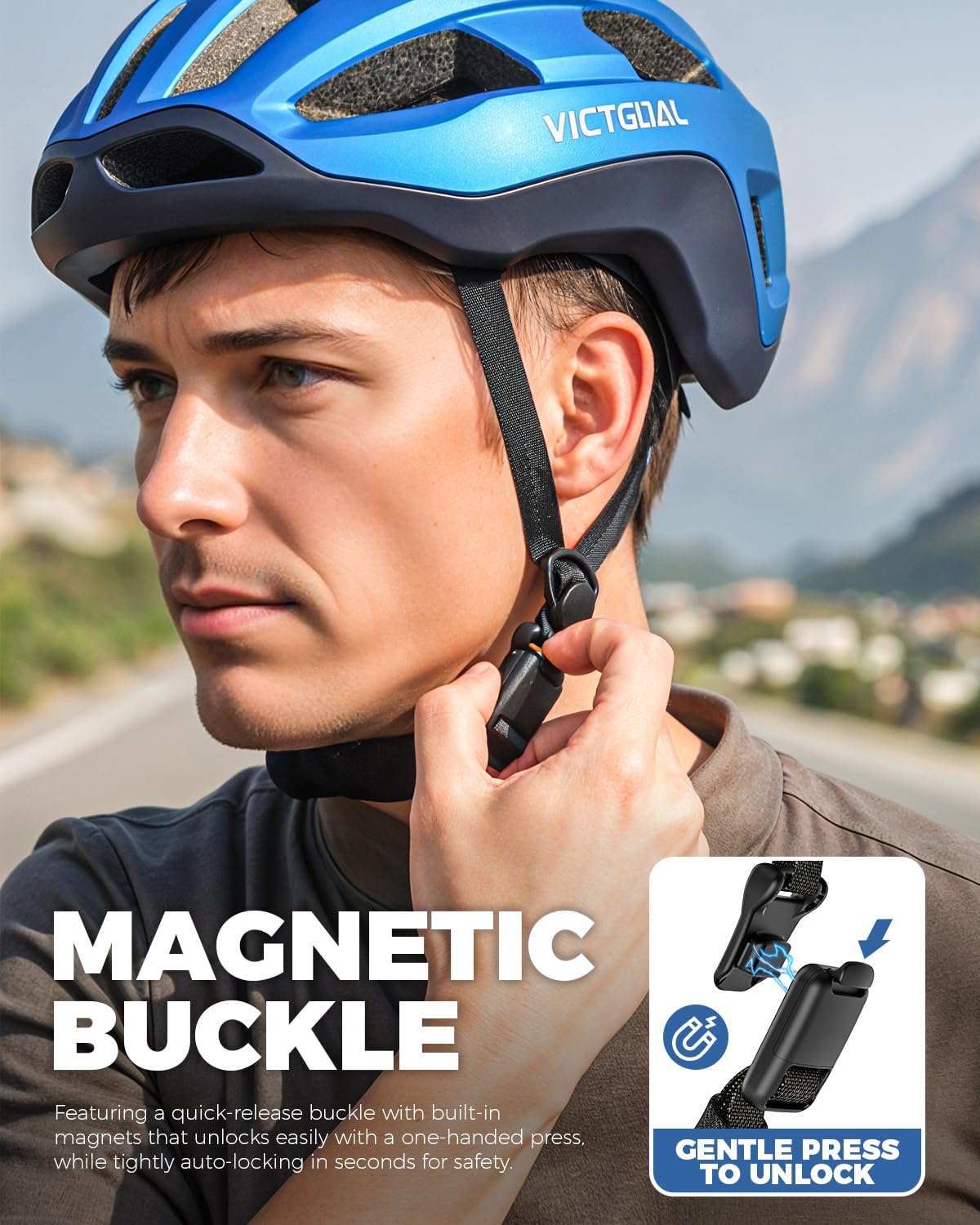 VICTGOAL Rennrad Helm Herren Damen mit Magnetischen Rücklicht, Magnetknöpfe | USB-C Rücklicht, Verstellbar, Atmungsaktiv, Leichtes, Brillenanschluss Design, 57-61 cm, Für Erwachsene Radfahren
