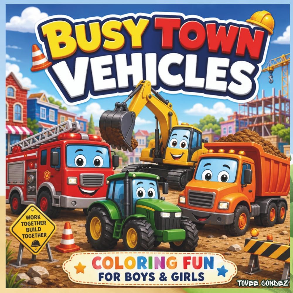 Busy Town Vehicles: Coloring Fun for Boys and Girls: Exciting Cars, Trucks, Trains, and More for Creative Coloring Adventures