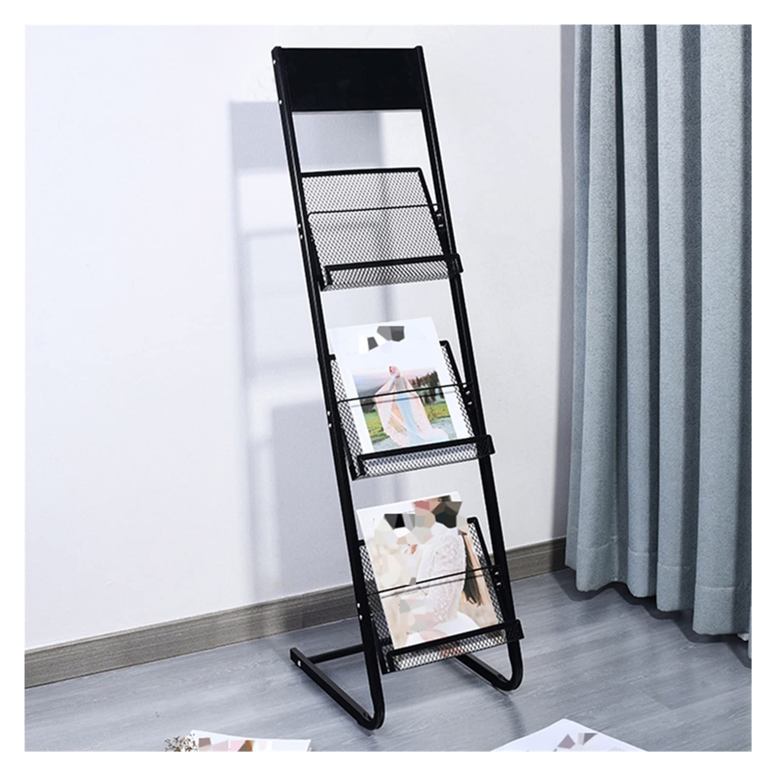 ASerZenith Floor-Standing Magazine Rack, 4 Layers Promotional Material Rack, Detachable Newspaper Shelf For Offices, Stores Or Retail(Black)