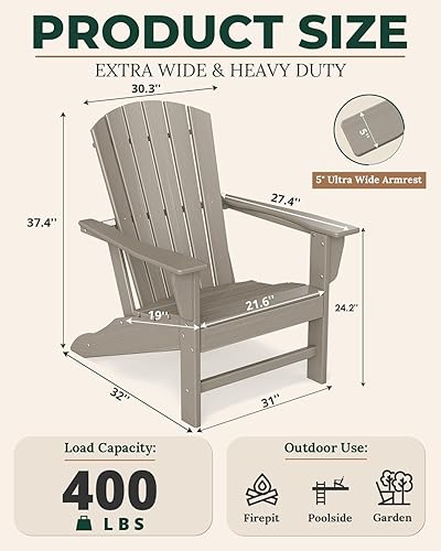 Miniatura 3 de BRIOPAWS Adirondack - Juego de 2 sillas  Grano de madera  Silla para hoguera  De gran tamaño  Plástico de polietileno de alta densidad  Resistente a