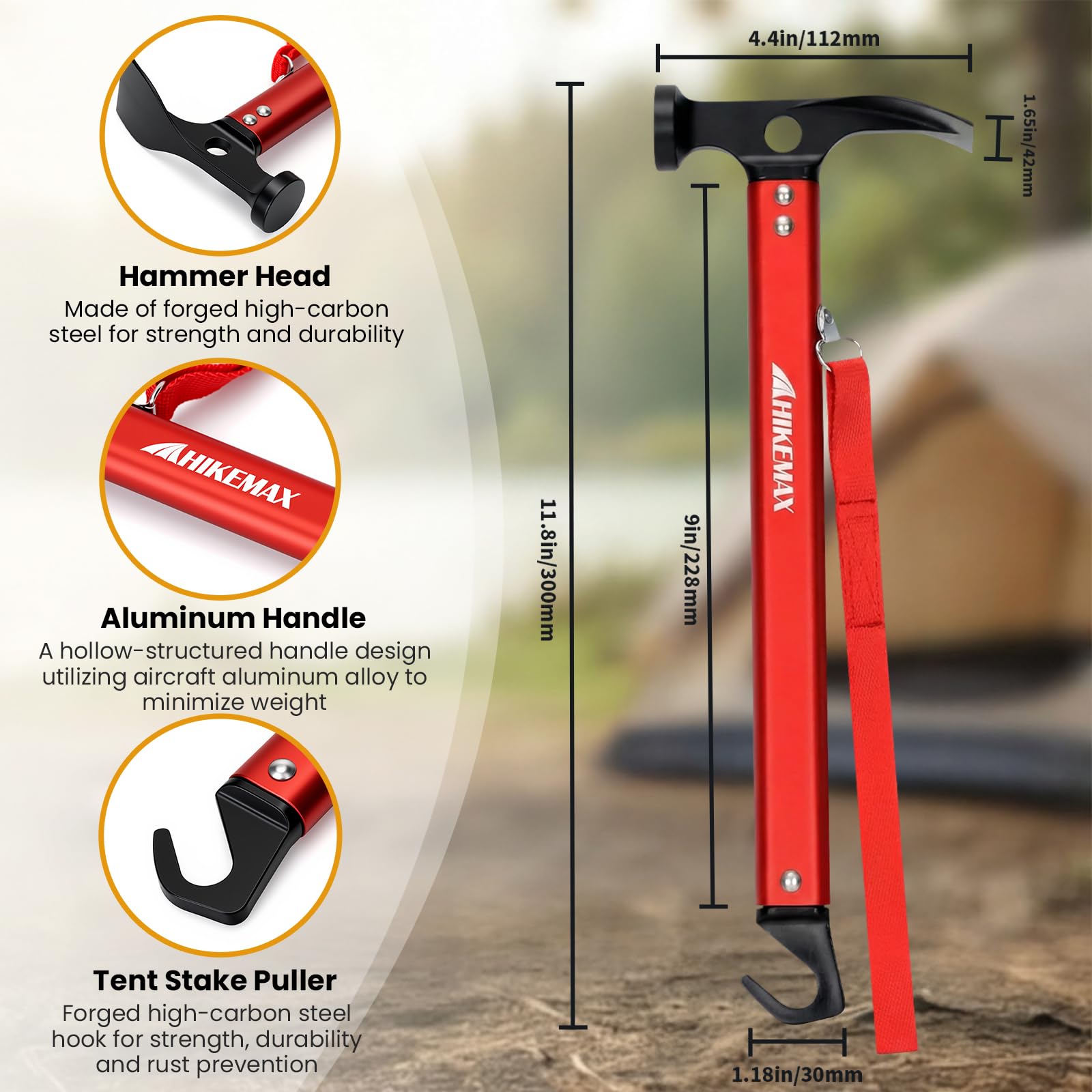 Leichte Outdoor Camping Hammer Aluminium Zelt Hammer mit Zeltpflock Entferner, 370 g