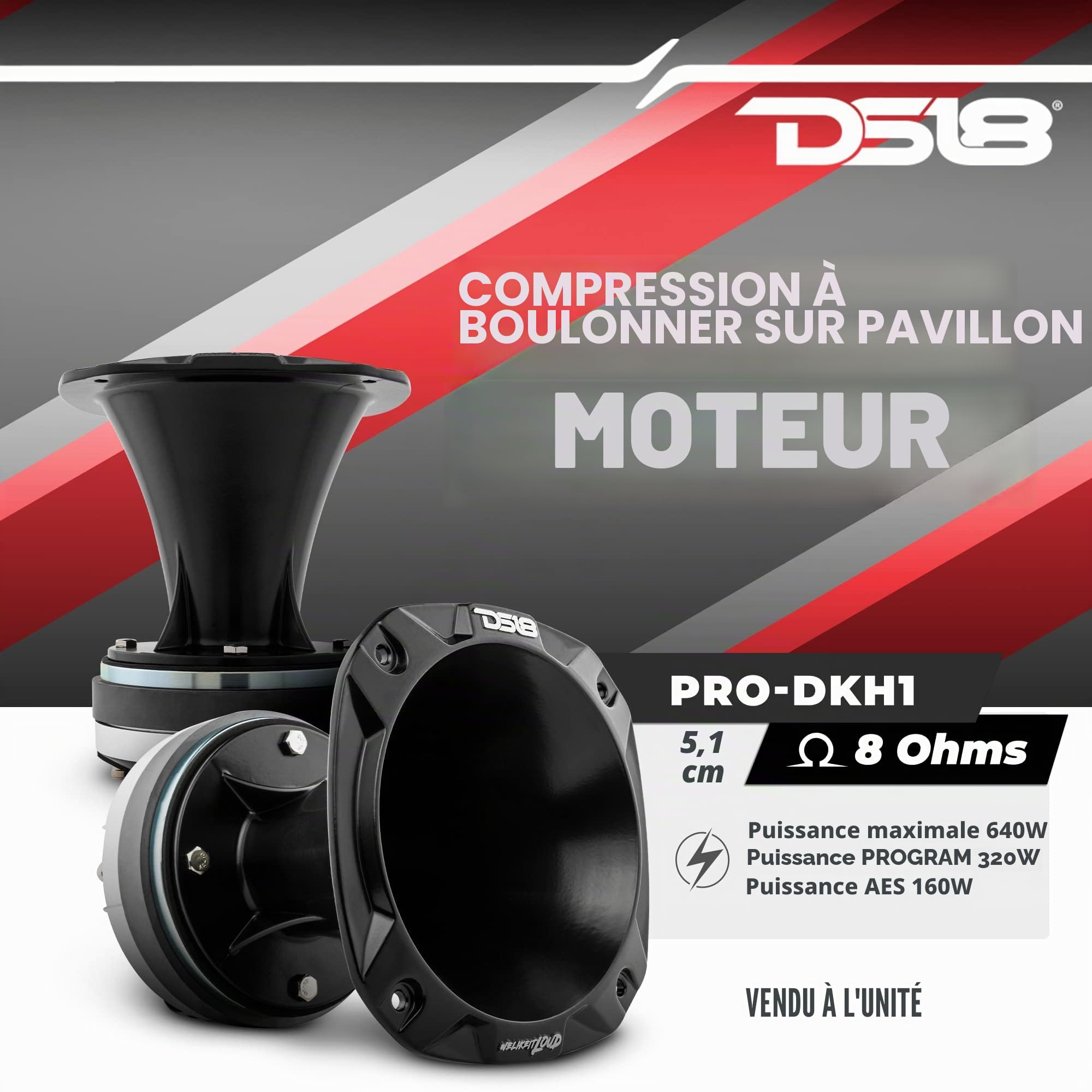DS18 Pro-DKH1 Pilote de Compression 1000 W 5,1 cm avec klaxon en Aluminium