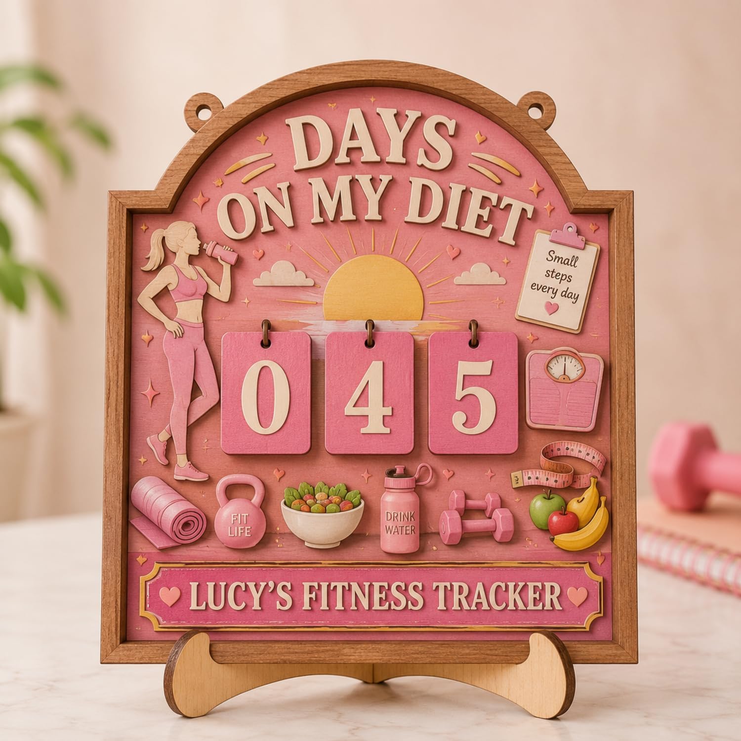 Personalized Diet Days Tracker Wooden Sign, Custom Name Fitness Counter with Number Blocks, Keep Fit Tracker For Women, Motherdays Gifts for Gym Lovers, Wall Decor Living Room