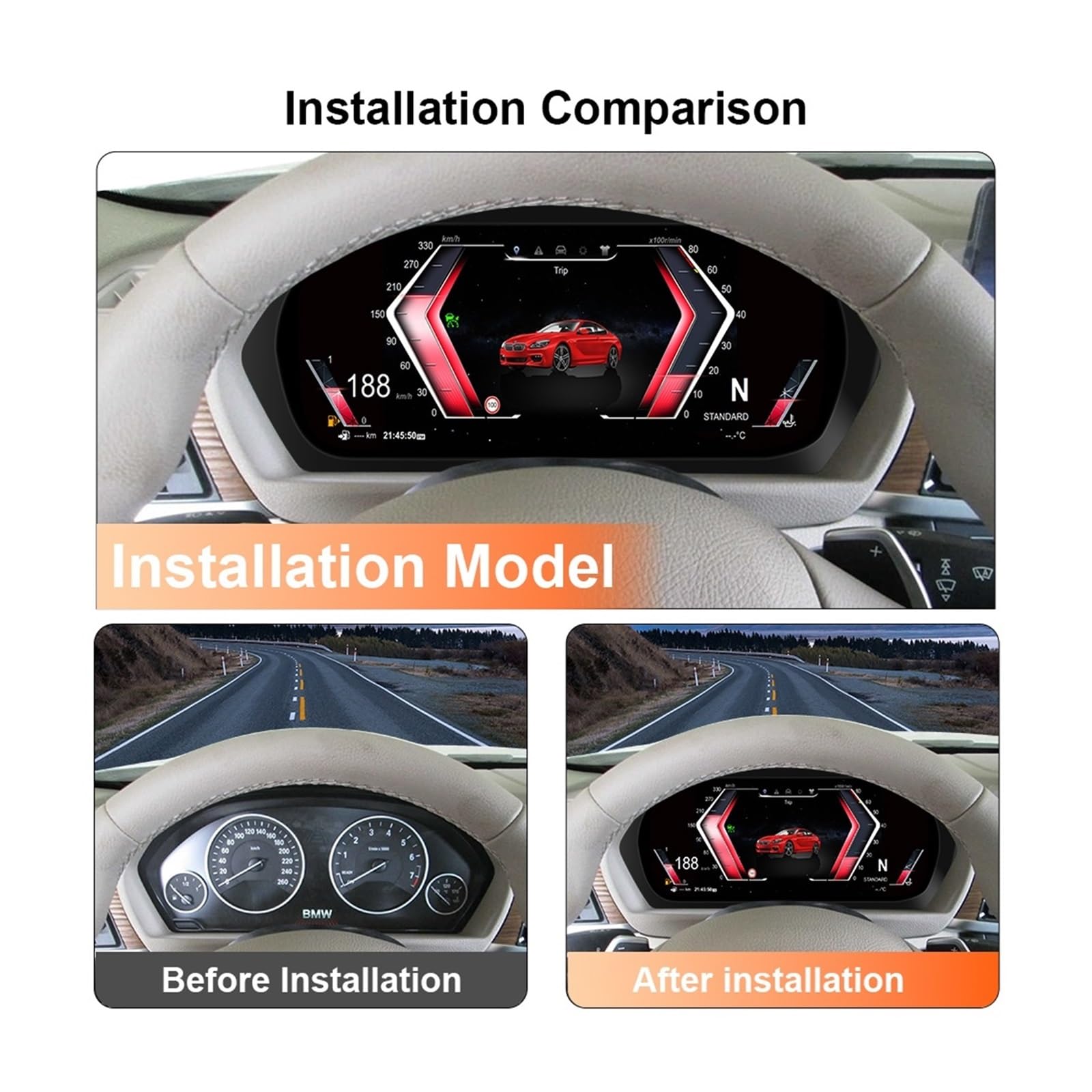 Quadro strumenti digitale compatibile con BMW Serie 3 E90 E91 E92 E93 / Z4 E89 2005-2012 Quadro strumenti Virtual Cockpit, tachimetro