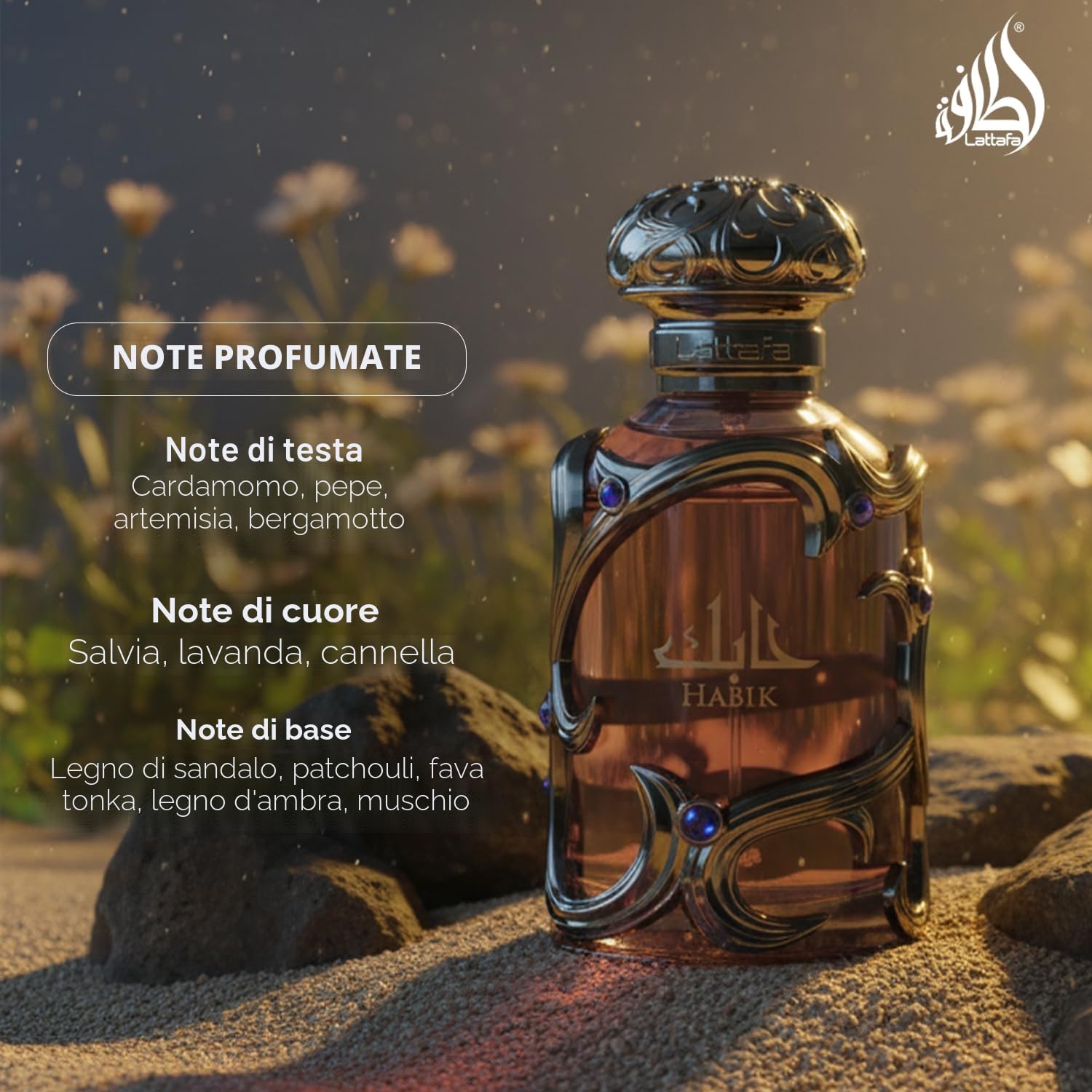 Lattafa Habik - Spicy, Aromatic, Woody, Musky - Eau de Parfum Spray Long-Lasting Fragrance for Men, 3.4 Ounce / 100 ml