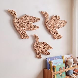 Leinuosen 3 Pcs Woven Mallard Duck Wall Decor, Water Hyacinth Nursery Decor