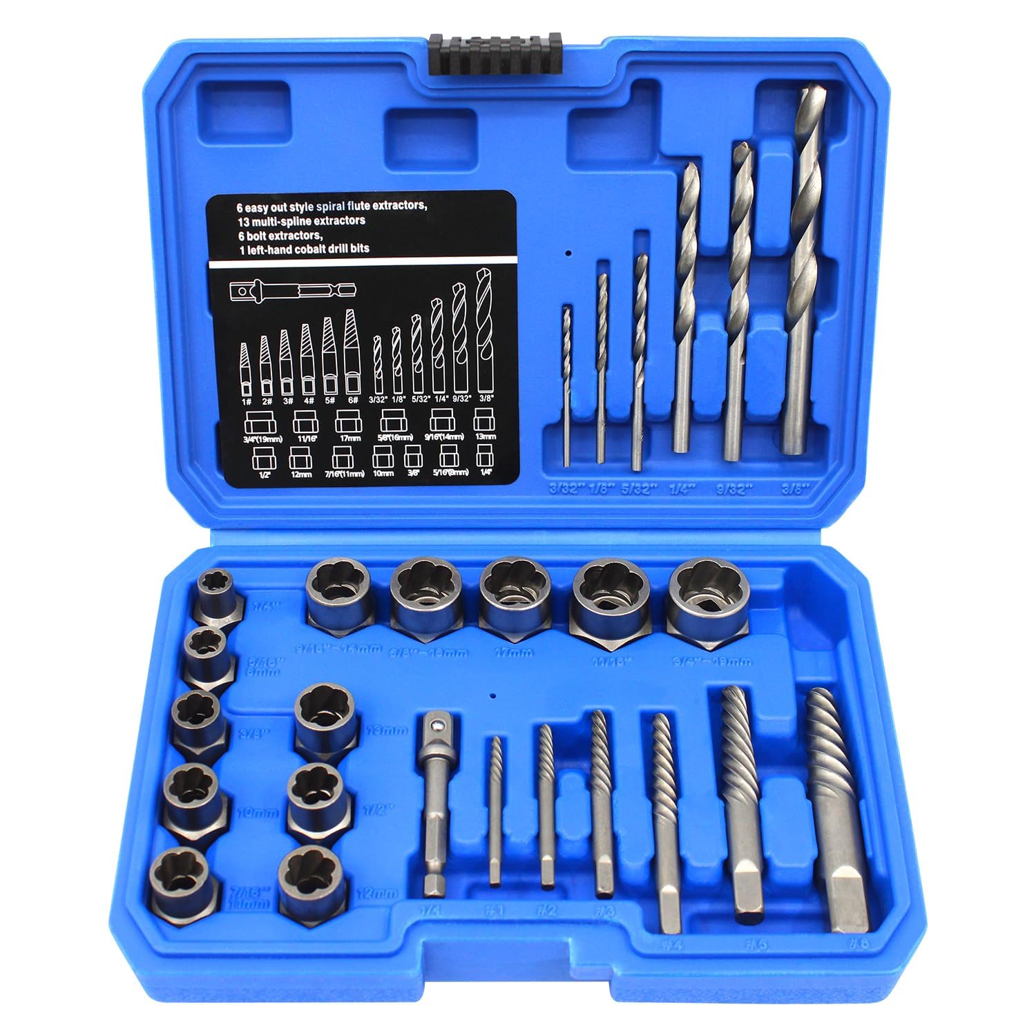 GMTOOLS Screw Extractor Set, 26 Pieces Bolt Extractor Kit & Left Hand Drill Bit Kit, Easy Out Bolt Extractor Set with Hex Adapter for Broken, Damaged,