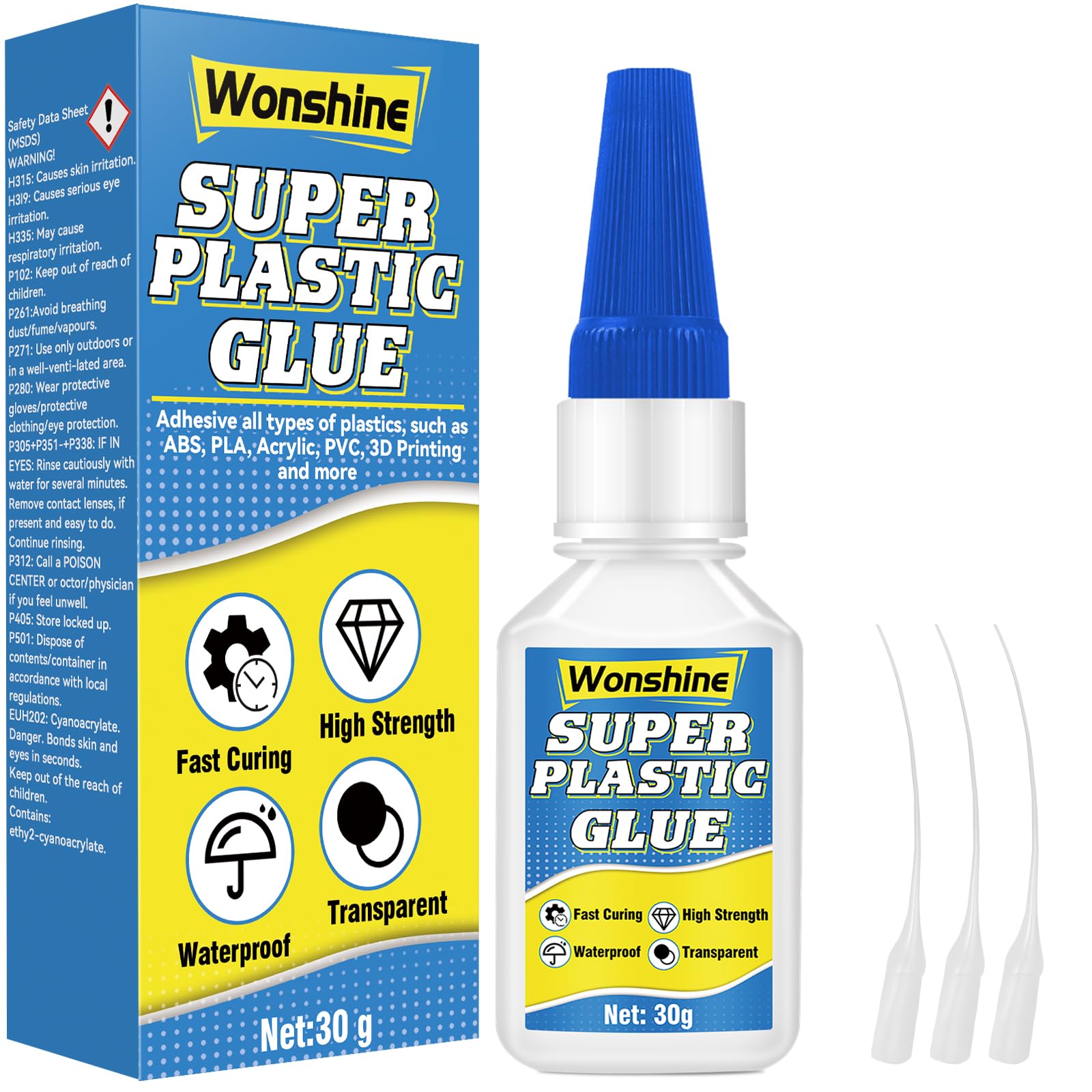 Plastic Glue 30 g, Clear Model Glue, Superglue for Plastic, Acrylic, Model, 3D Printing, Miniatures, PVC, Vinyl, with Anti-Clog Cap, Waterproof, Heat-Resistant (Clear6, Plastic Glue)