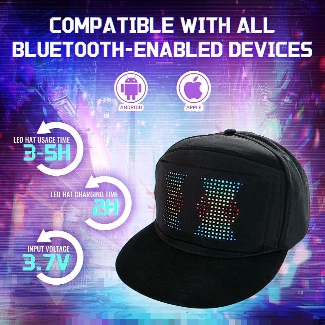 LED Display Up Baseball Cap with Bluetooth - Personalized Messages for Parties, Birthdays, Gifts - Image 2