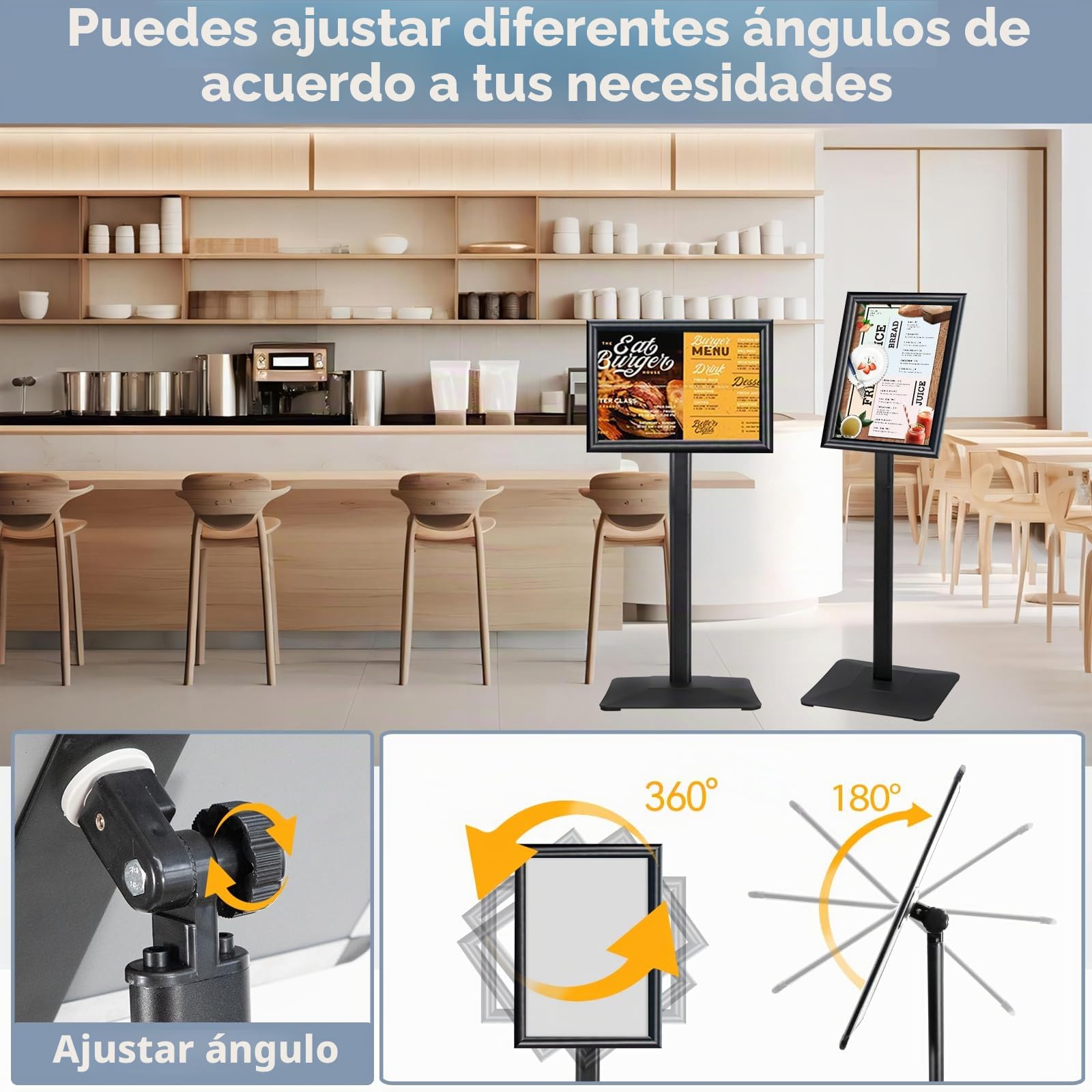 A3 Soporte de exhibición Soporte de letrero de alta resistencia Soporte de letrero de piso, soporte de cartel Pedestal Letreros de pie para anuncios, menú, aviso, fiestas (negro)