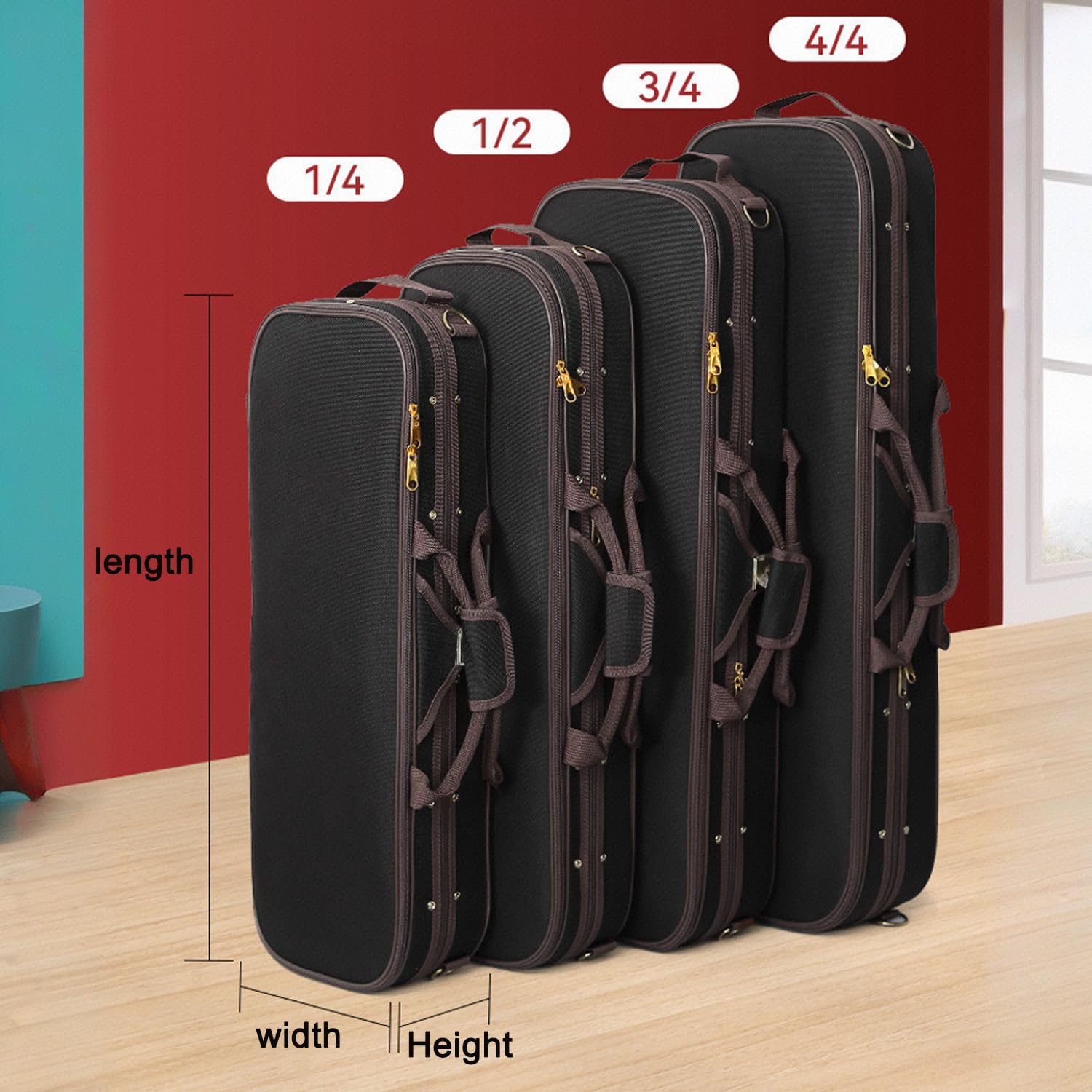 Dxcaicc Estuche Ligero para Violín Oxford para 1/2, 1/4, 3/4, 4/4 Violin, Estuche De Violín con Higrómetro, Caja Fuerte Y Ligera, Resistente Al Agua Y A Prueba De Golpes,Brown Black,4/4