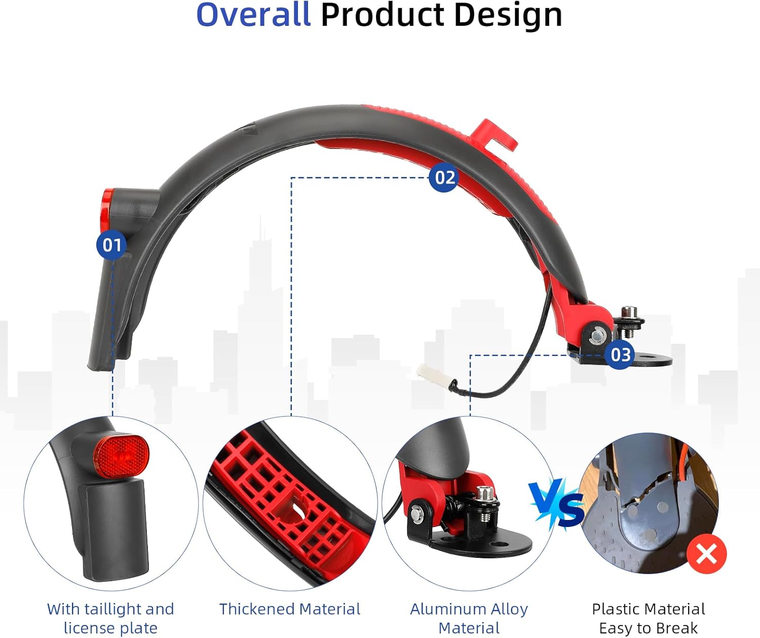 ulip Scooter Rear Fender Scooter Replacement Accessory with Tail Light with Brake Compatible with Xiaomi M365 Pro Pro 2 1S MI3 Swagger 5 Scooter